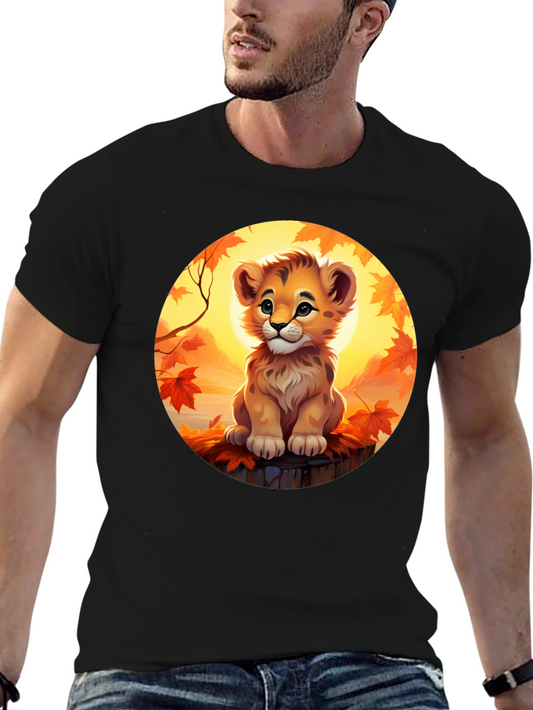 Cute Lion Cub Graphic Tee - Cozy Fall Design
