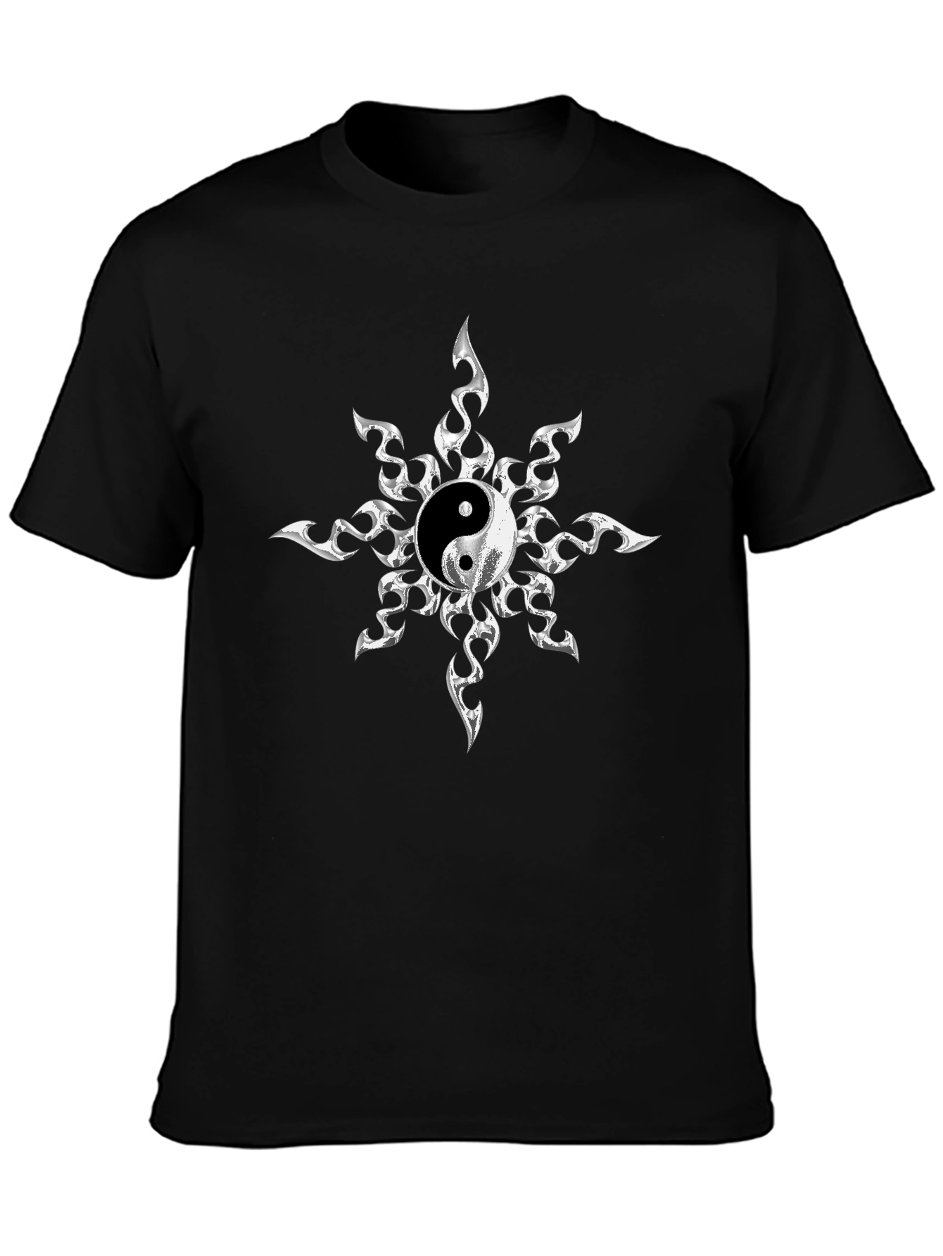 Yin Yang Sunburst Graphic Tee - Black Cotton Blend