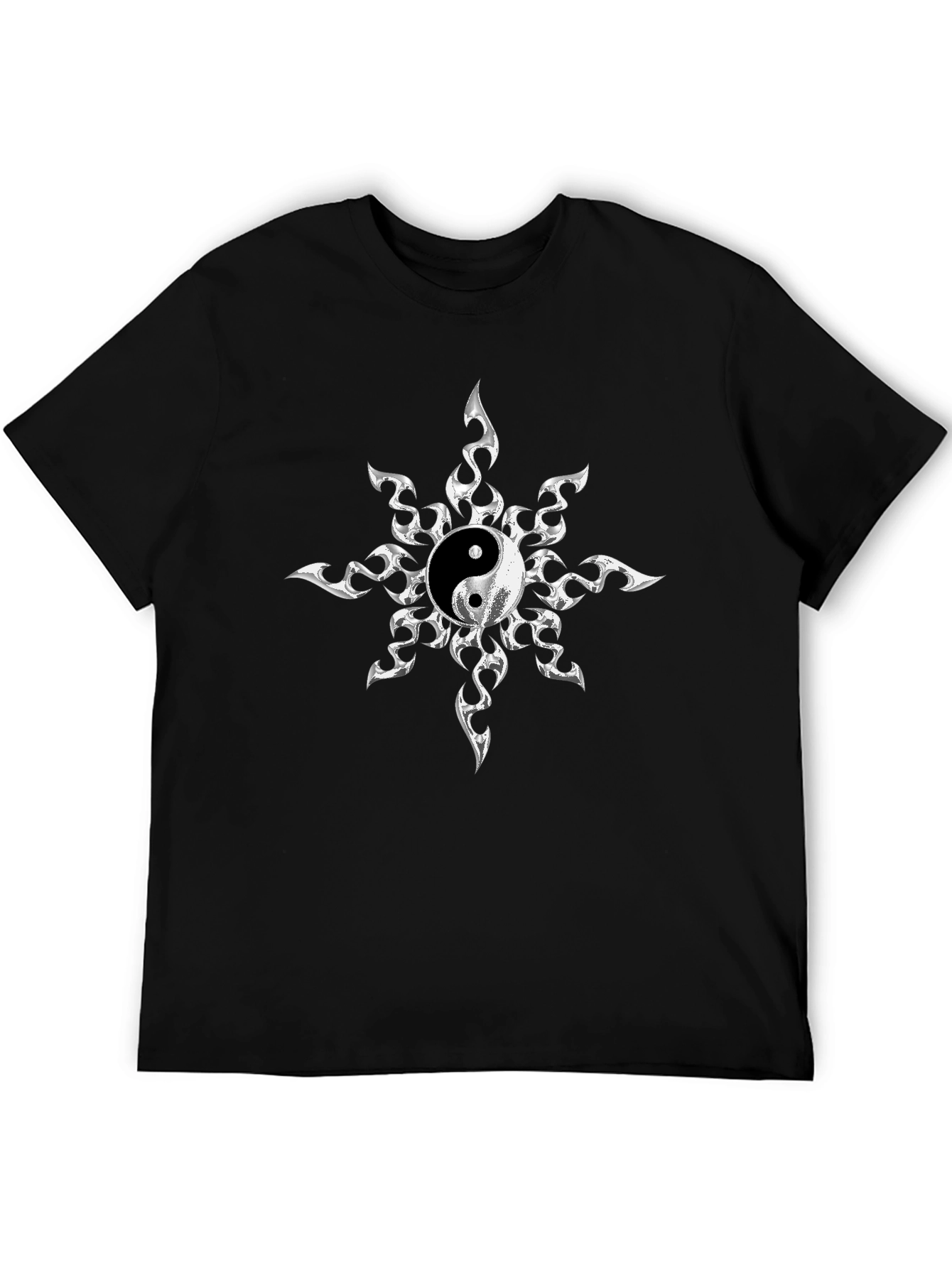 Yin Yang Sunburst Graphic Tee - Black Cotton Blend