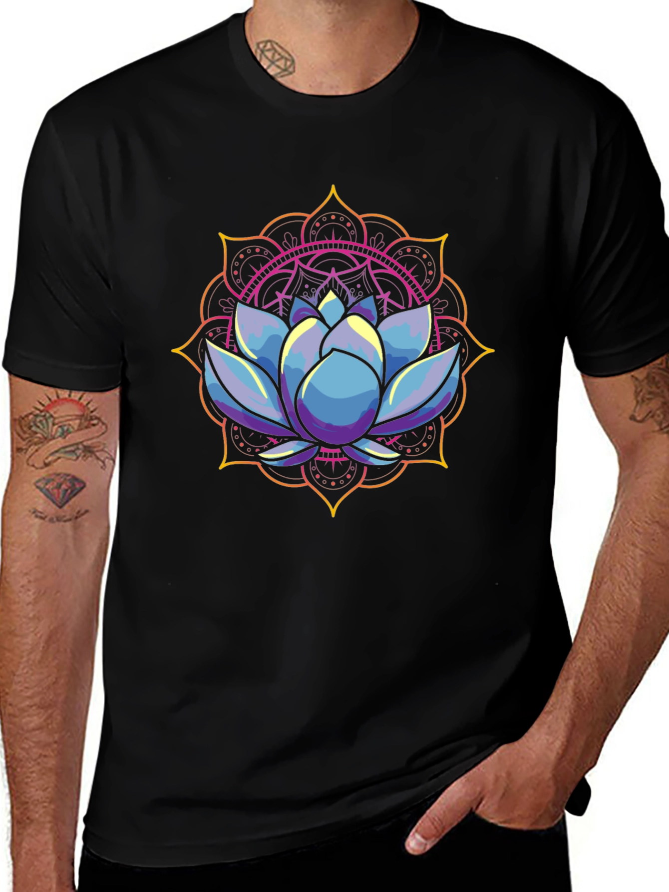 Lotus Mandala Graphic Tee - Stylish Mens Black T-Shirt