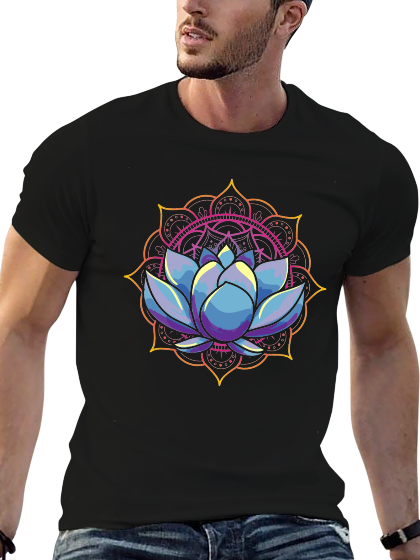 Lotus Mandala Graphic Tee - Stylish Mens Black T-Shirt