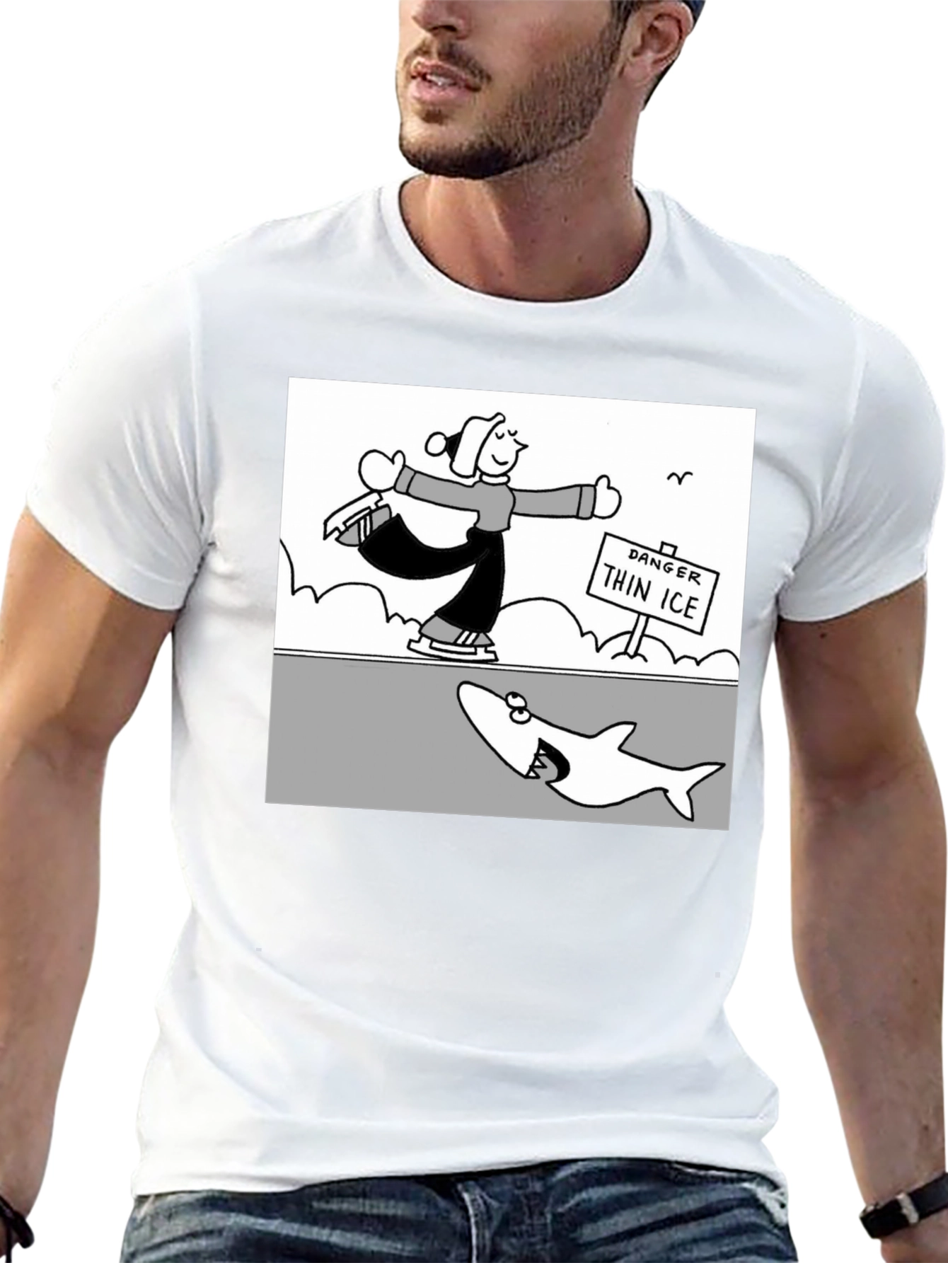 Danger Thin Ice Cartoon T-Shirt