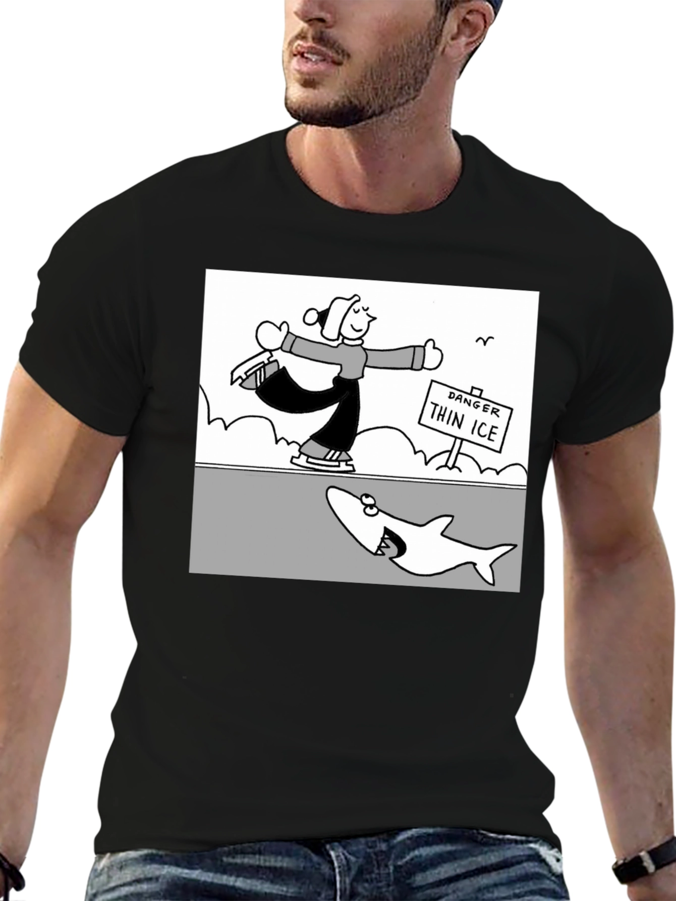 Danger Thin Ice Cartoon T-Shirt