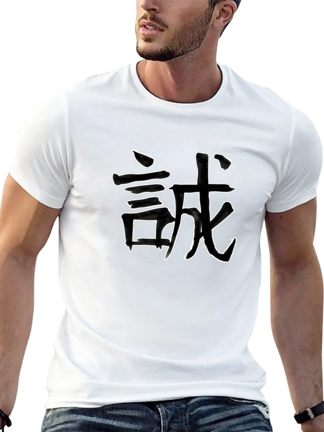 Mens Black T-Shirt with Japanese Kanji Art