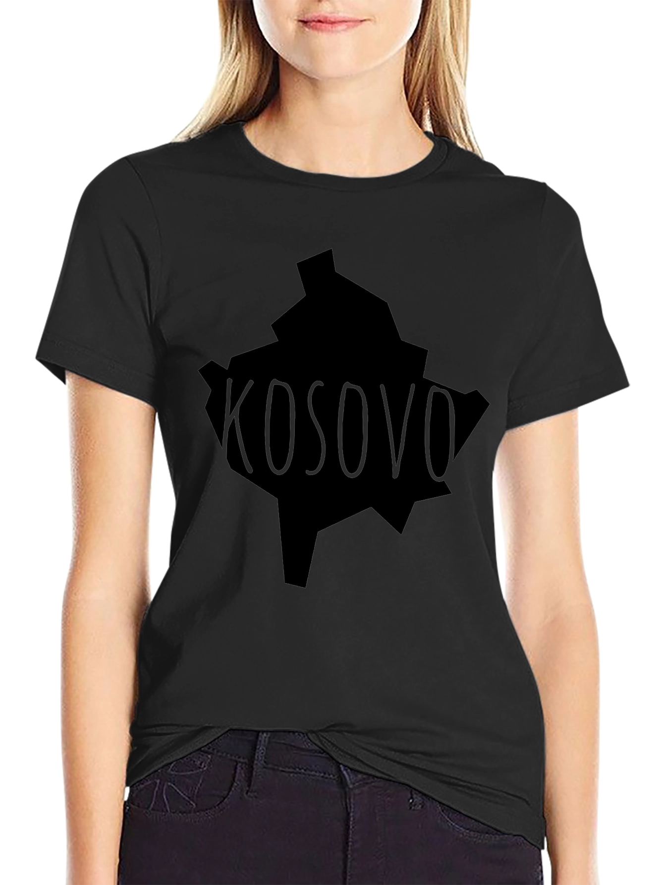 Kosovo Map Graphic T-Shirt - Black Tee