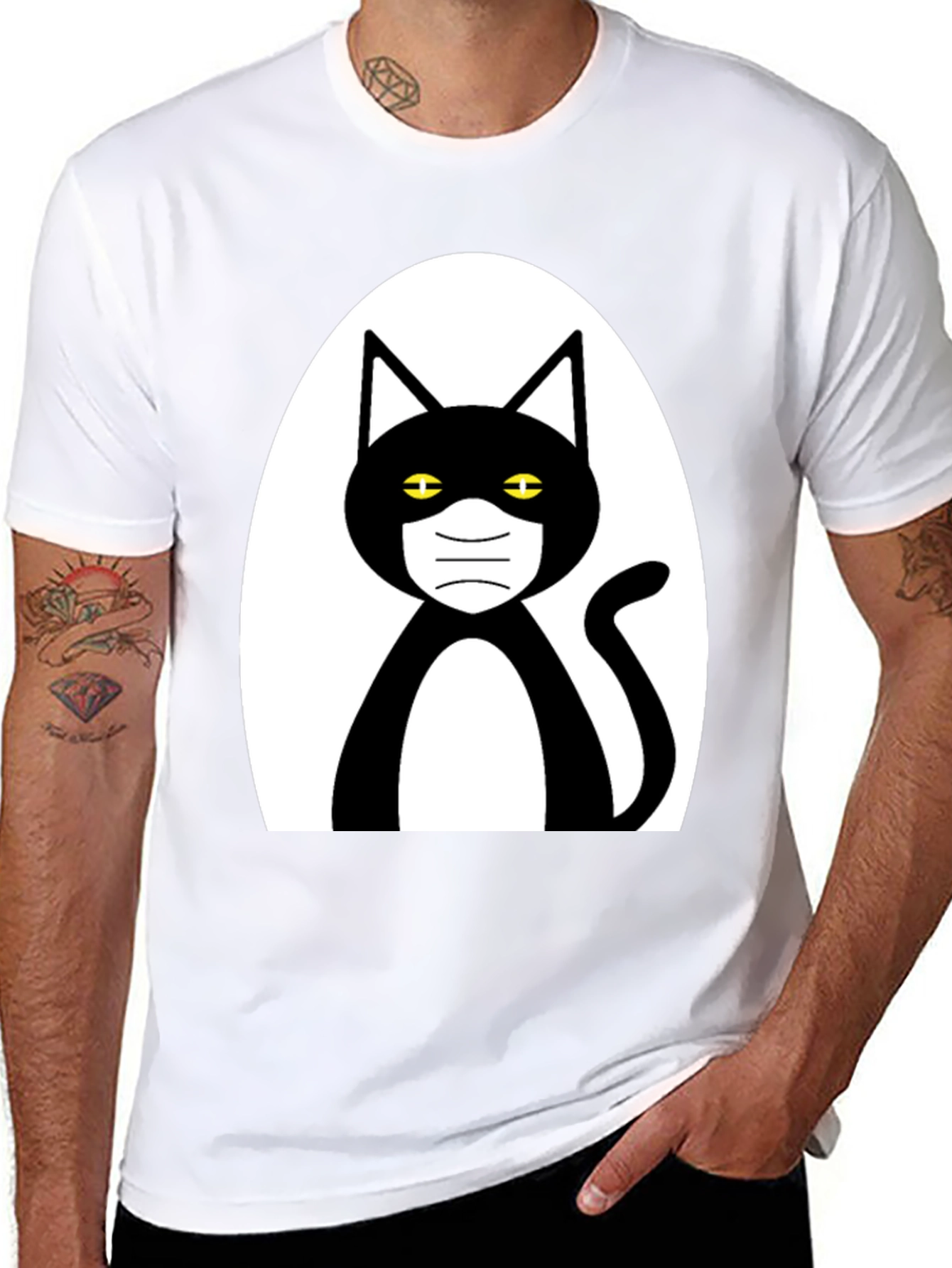 Masked Cat Graphic Tee - Unisex Black T-Shirt