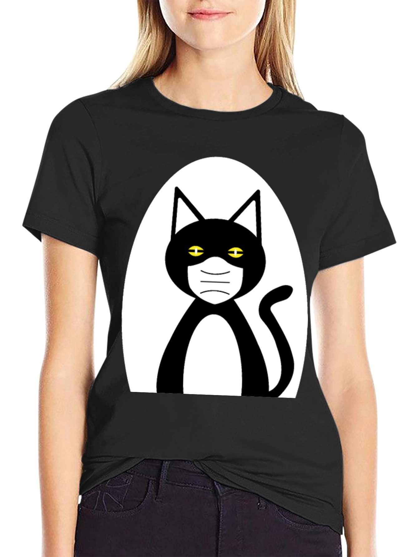 Masked Cat Graphic Tee - Unisex Black T-Shirt