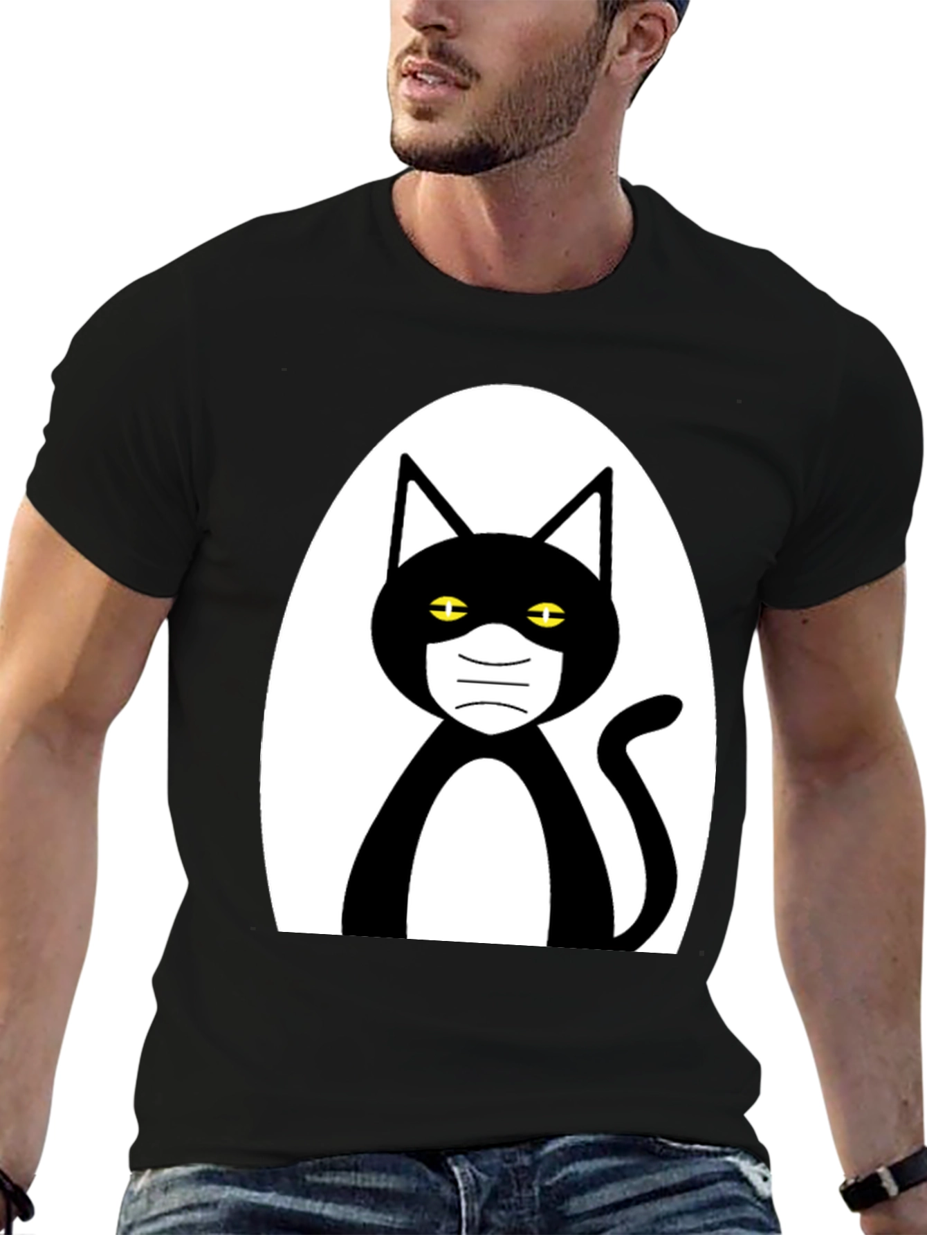 Masked Cat Graphic Tee - Unisex Black T-Shirt