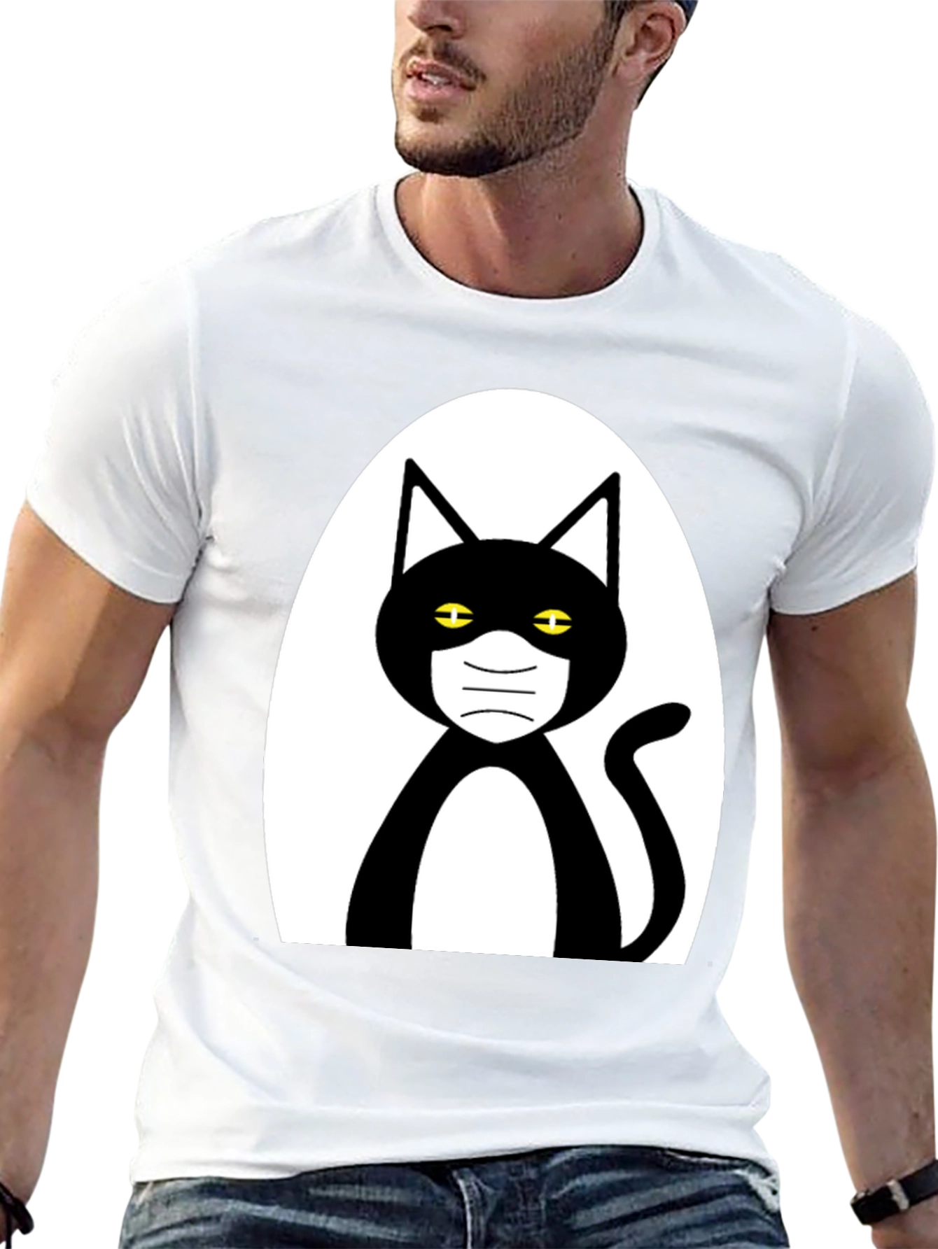 Masked Cat Graphic Tee - Unisex Black T-Shirt