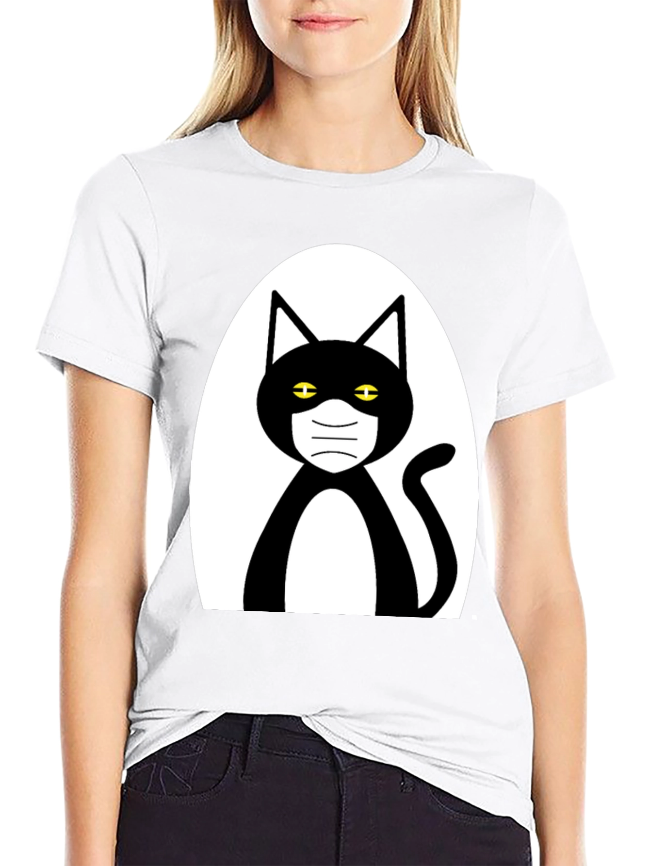 Masked Cat Graphic Tee - Unisex Black T-Shirt