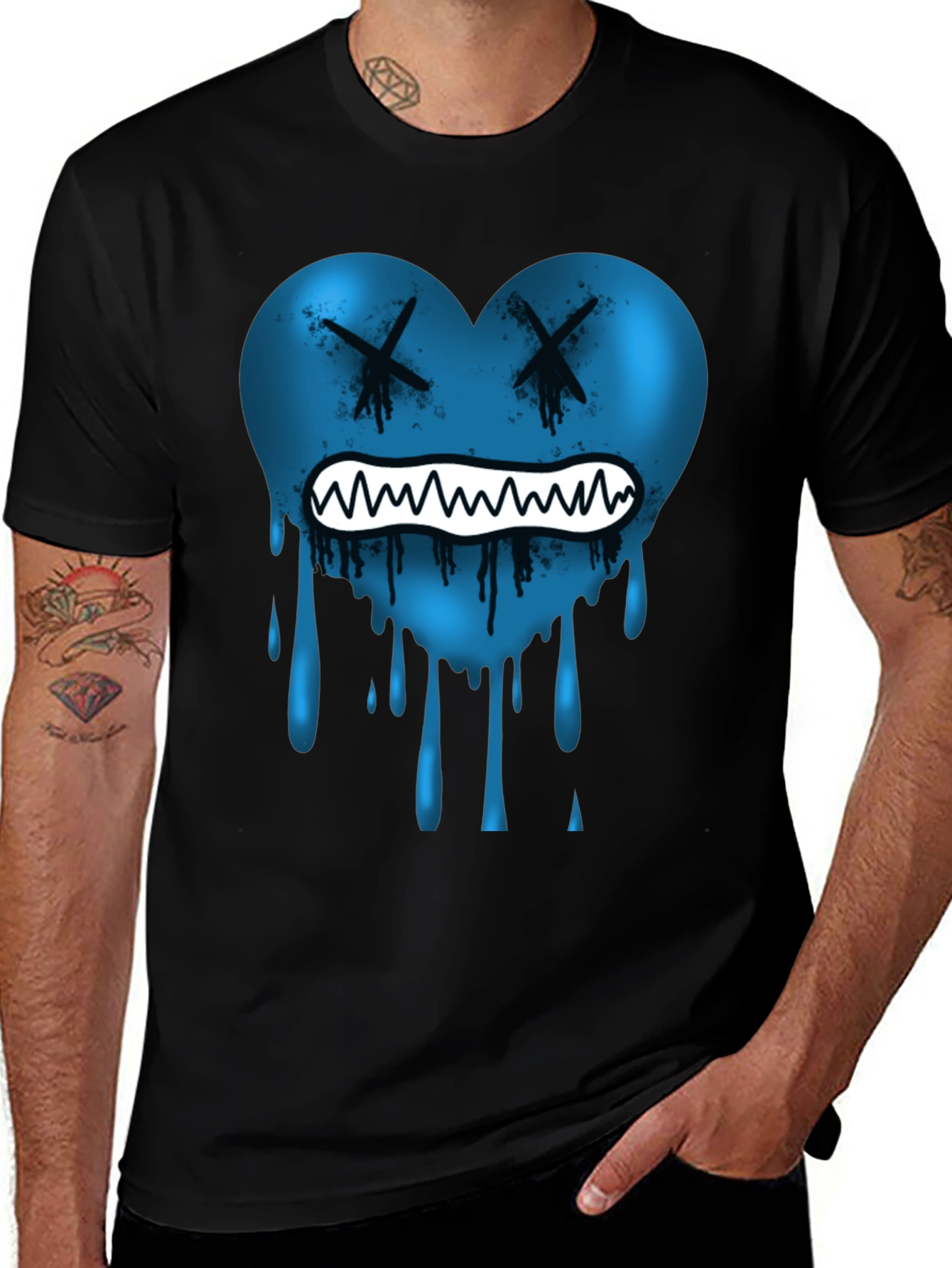 Blue Heart Drip Graphic Tee - Unique Design