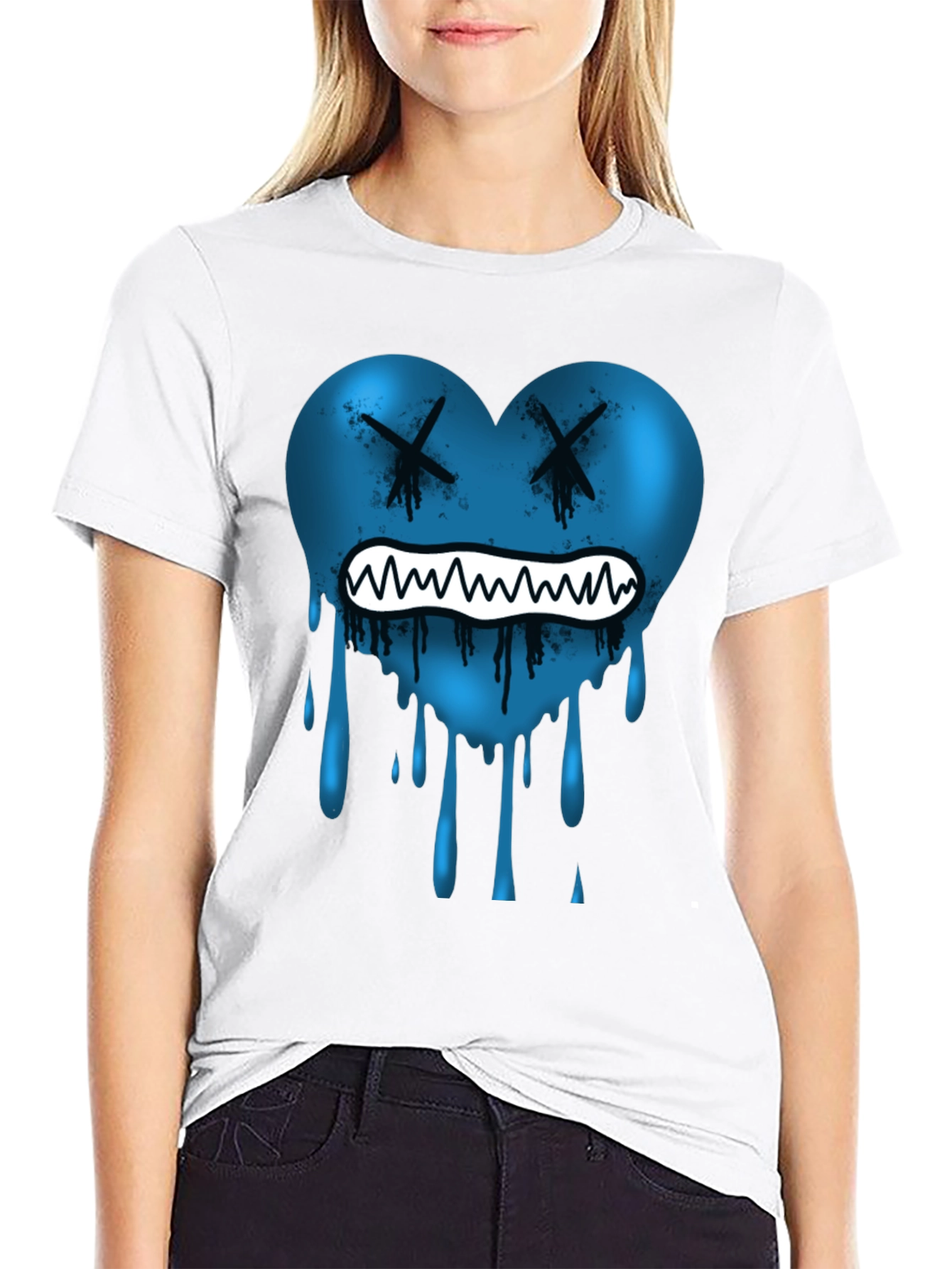 Blue Heart Drip Graphic Tee - Unique Design