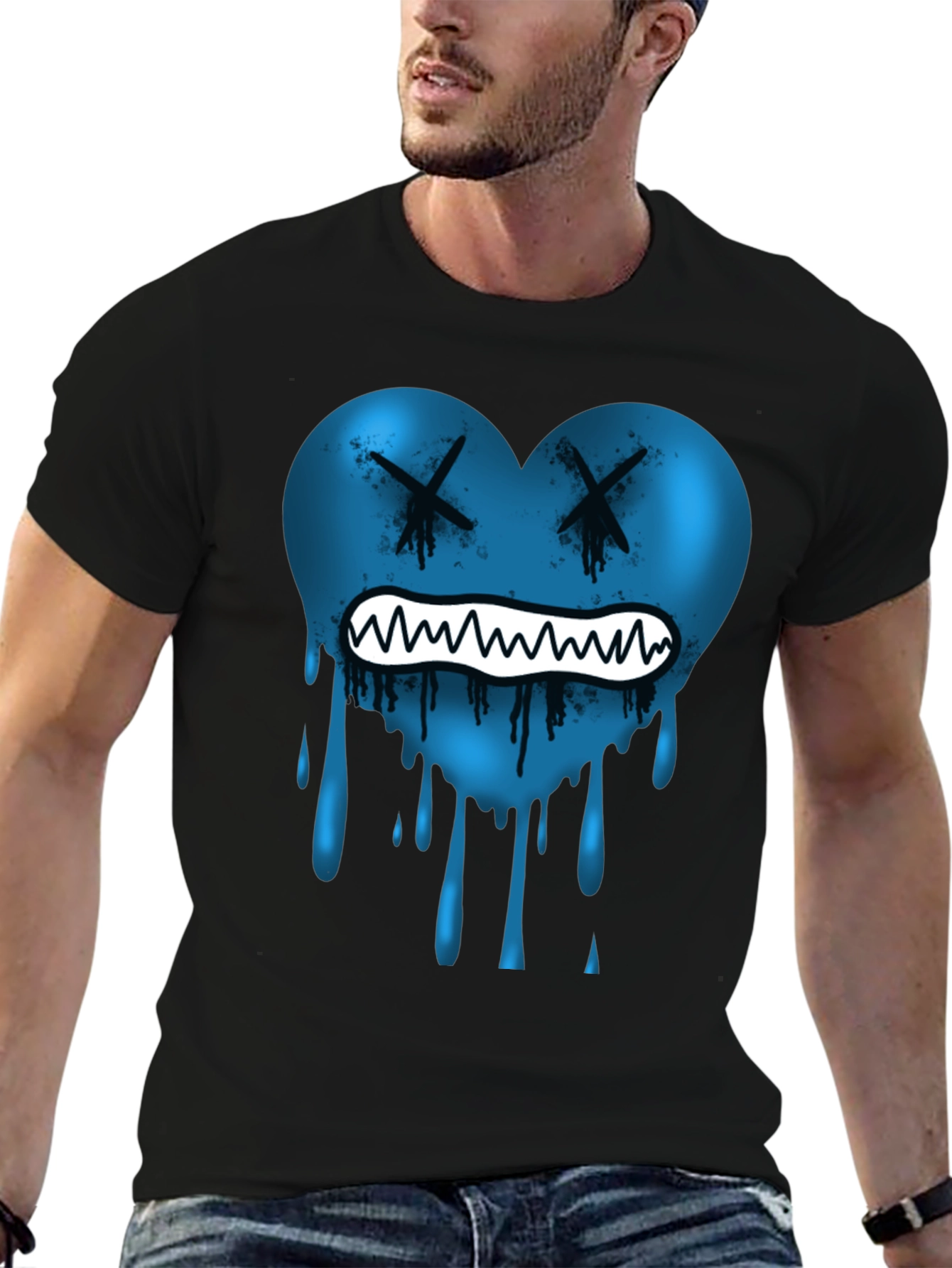 Blue Heart Drip Graphic Tee - Unique Design