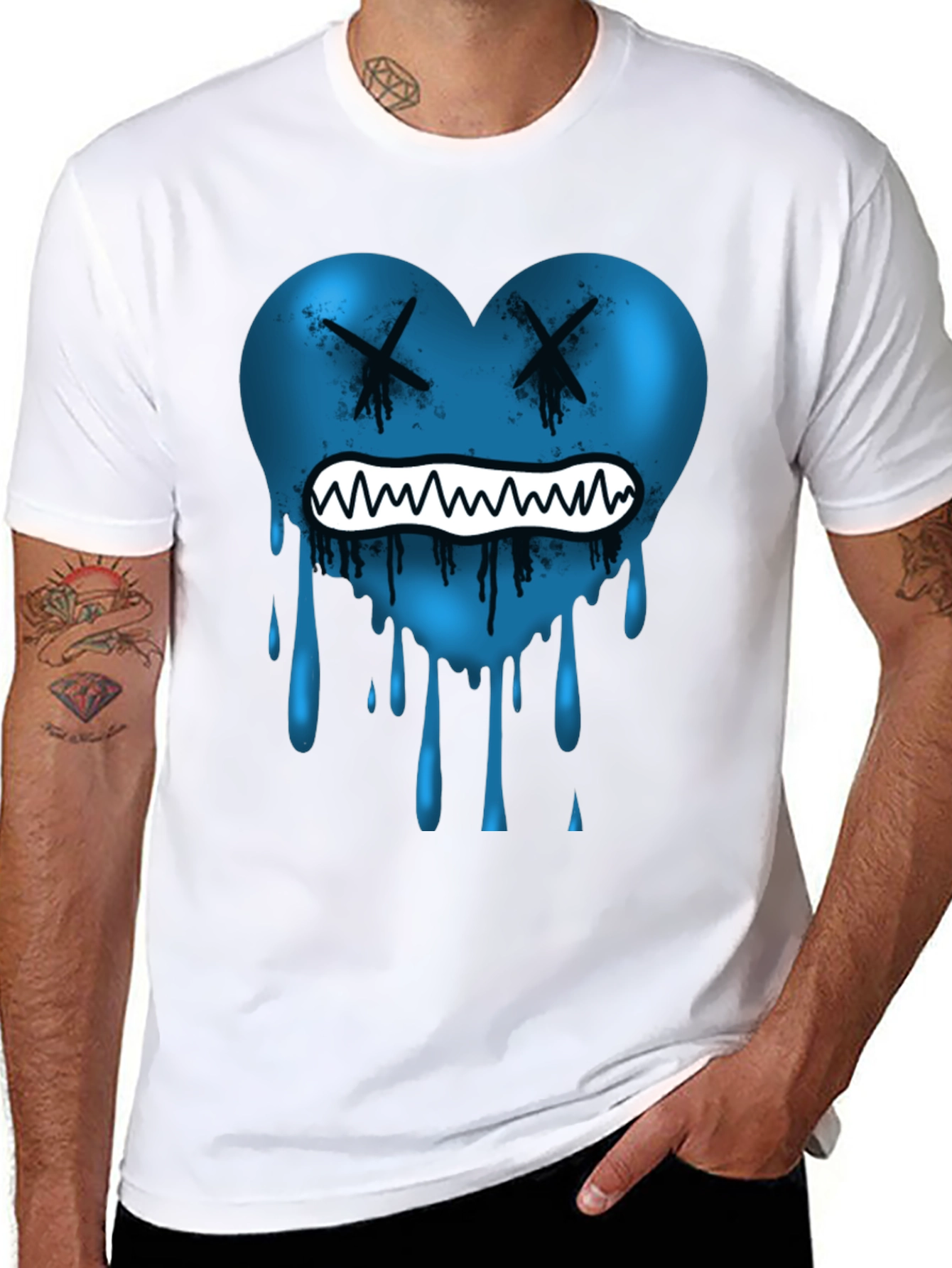 Blue Heart Drip Graphic Tee - Unique Design