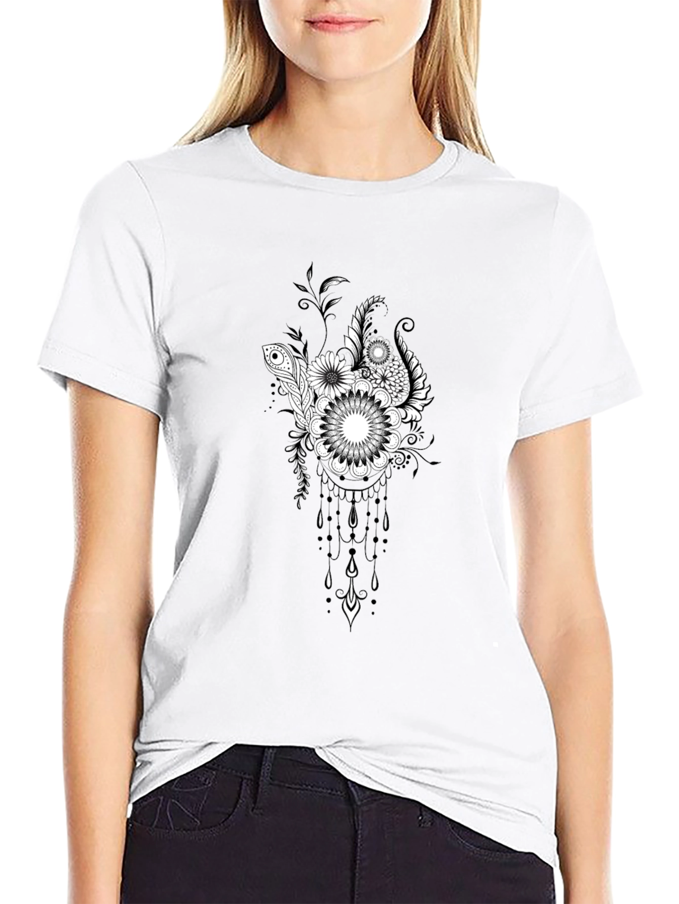 Floral Dreamcatcher Black T-Shirt