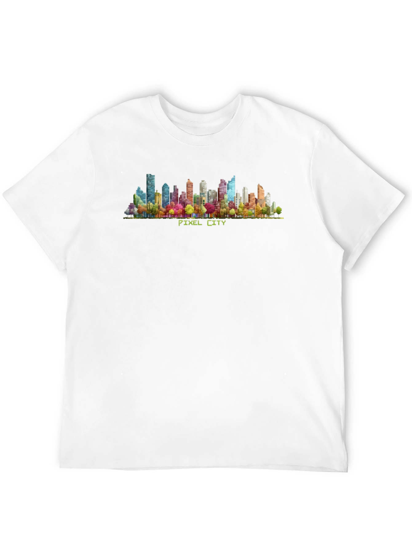 Pixel Cityscape Graphic Tee - Black Cotton T-Shirt