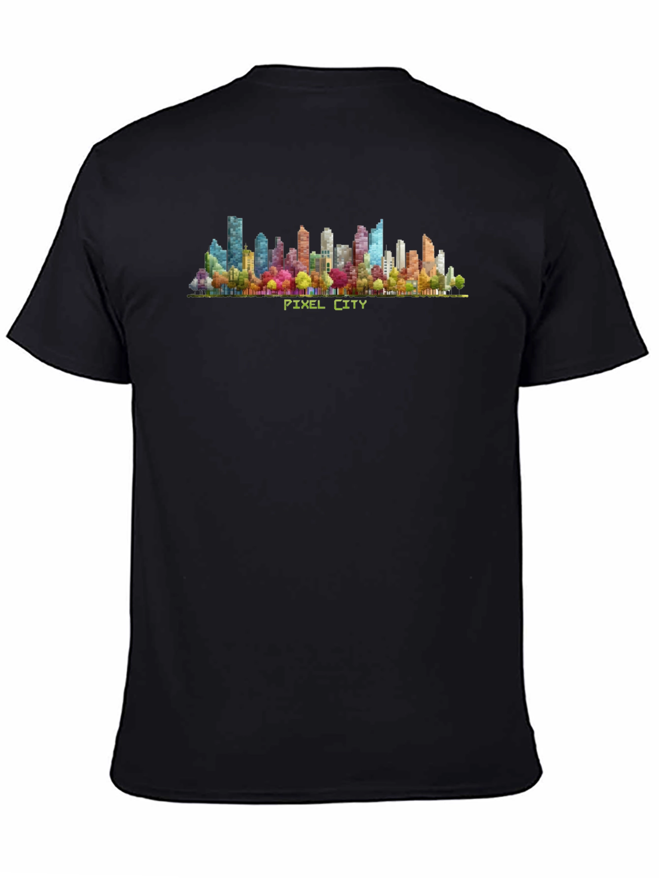 Pixel Cityscape Graphic Tee - Black Cotton T-Shirt