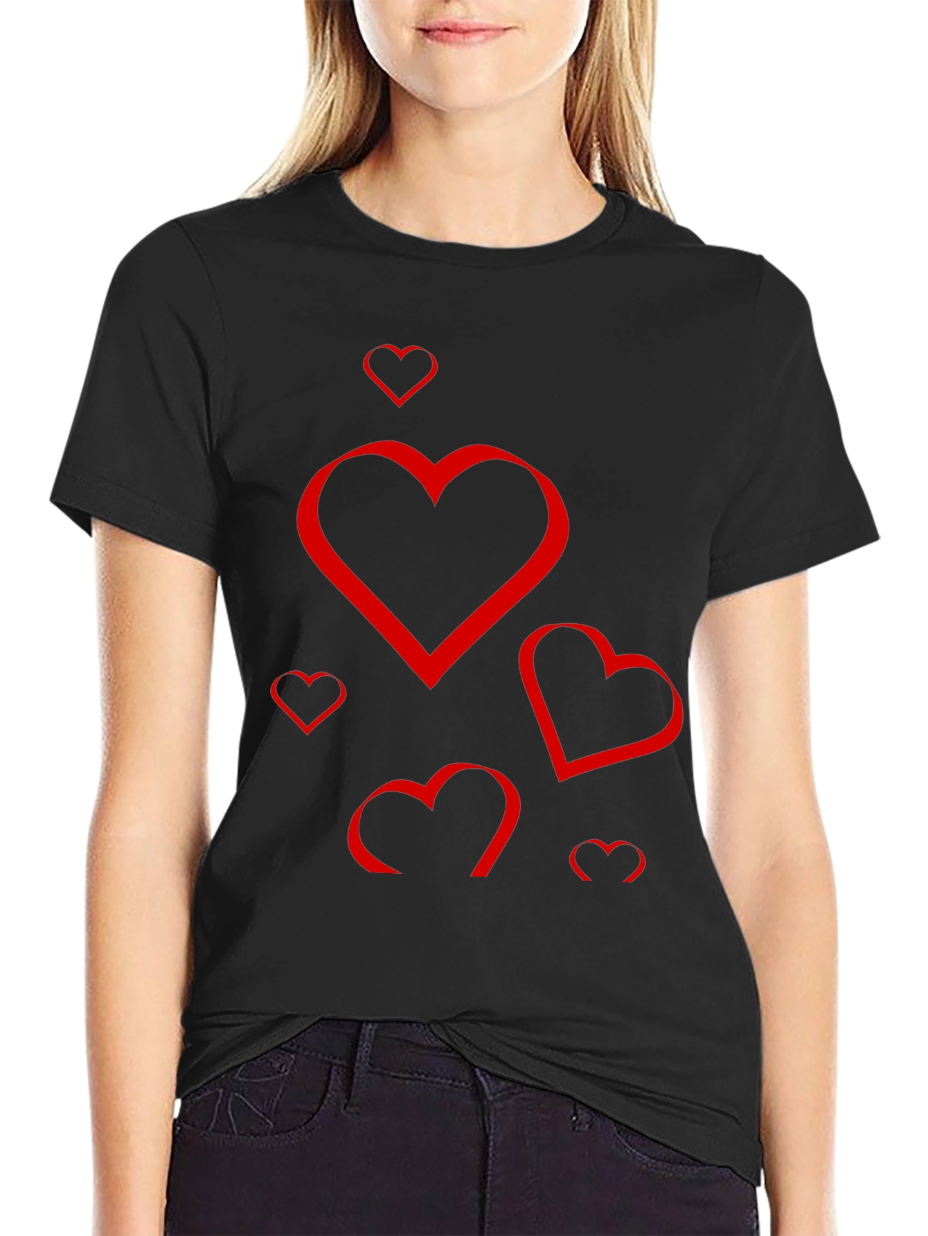 Heart Print Black T-Shirt