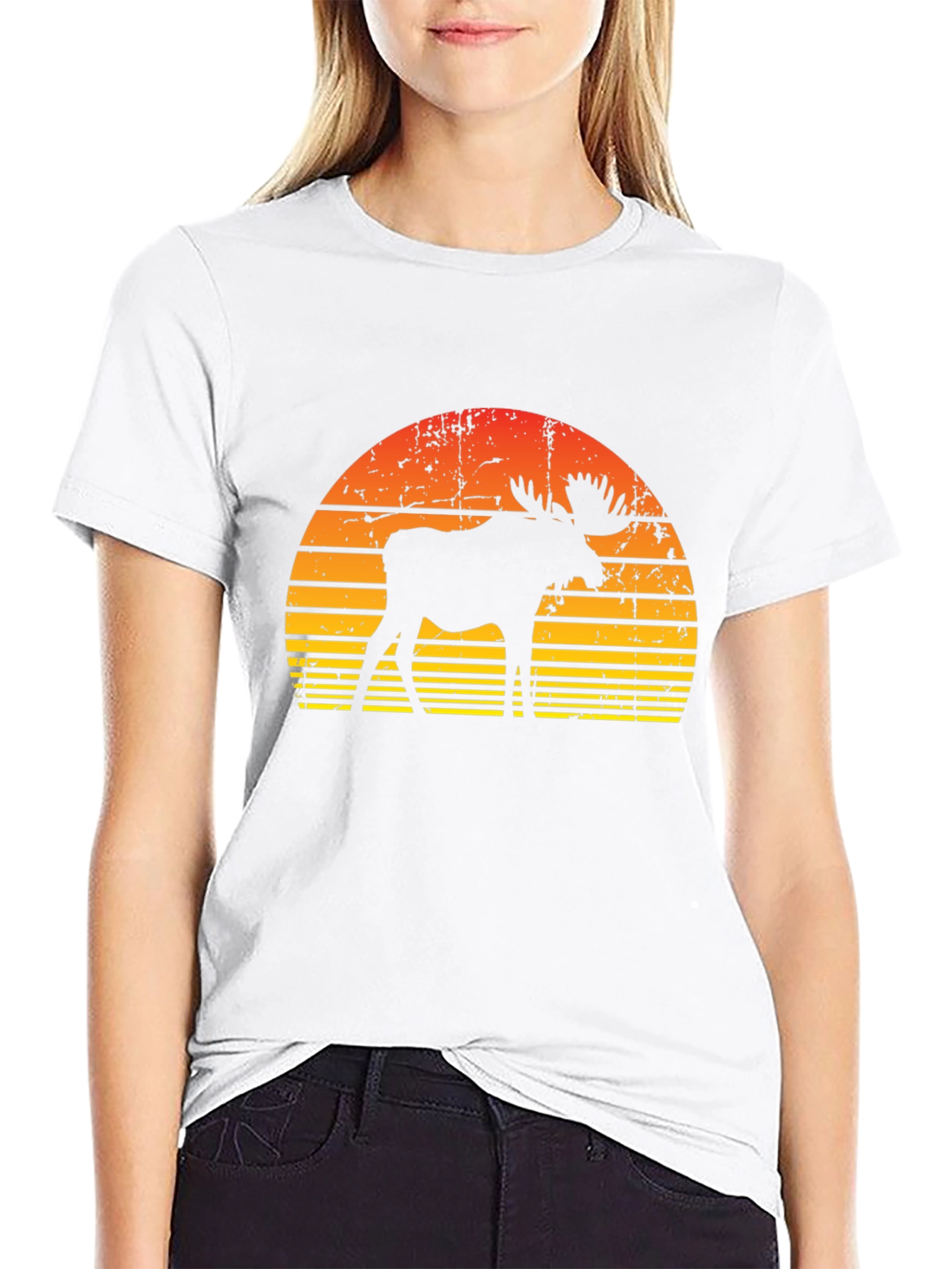 Retro Moose Sunset Graphic T-Shirt