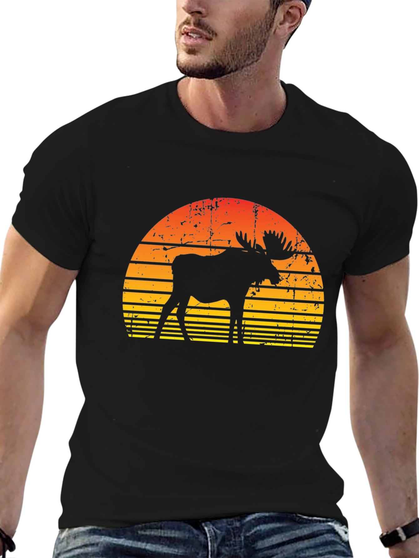 Retro Moose Sunset Graphic T-Shirt