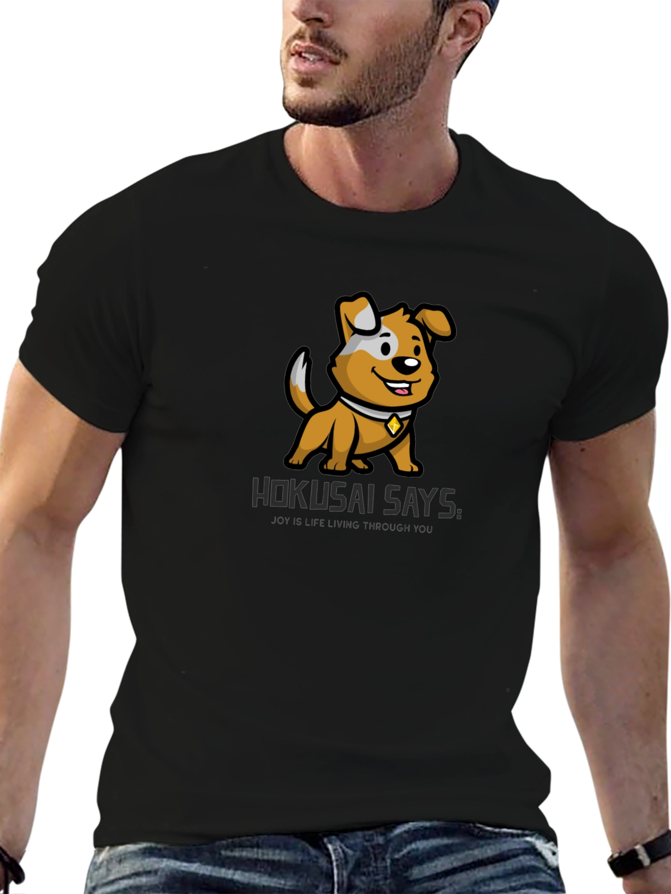 Cartoon Dog Graphic Tee - Hokusai Says Black T-Shirt