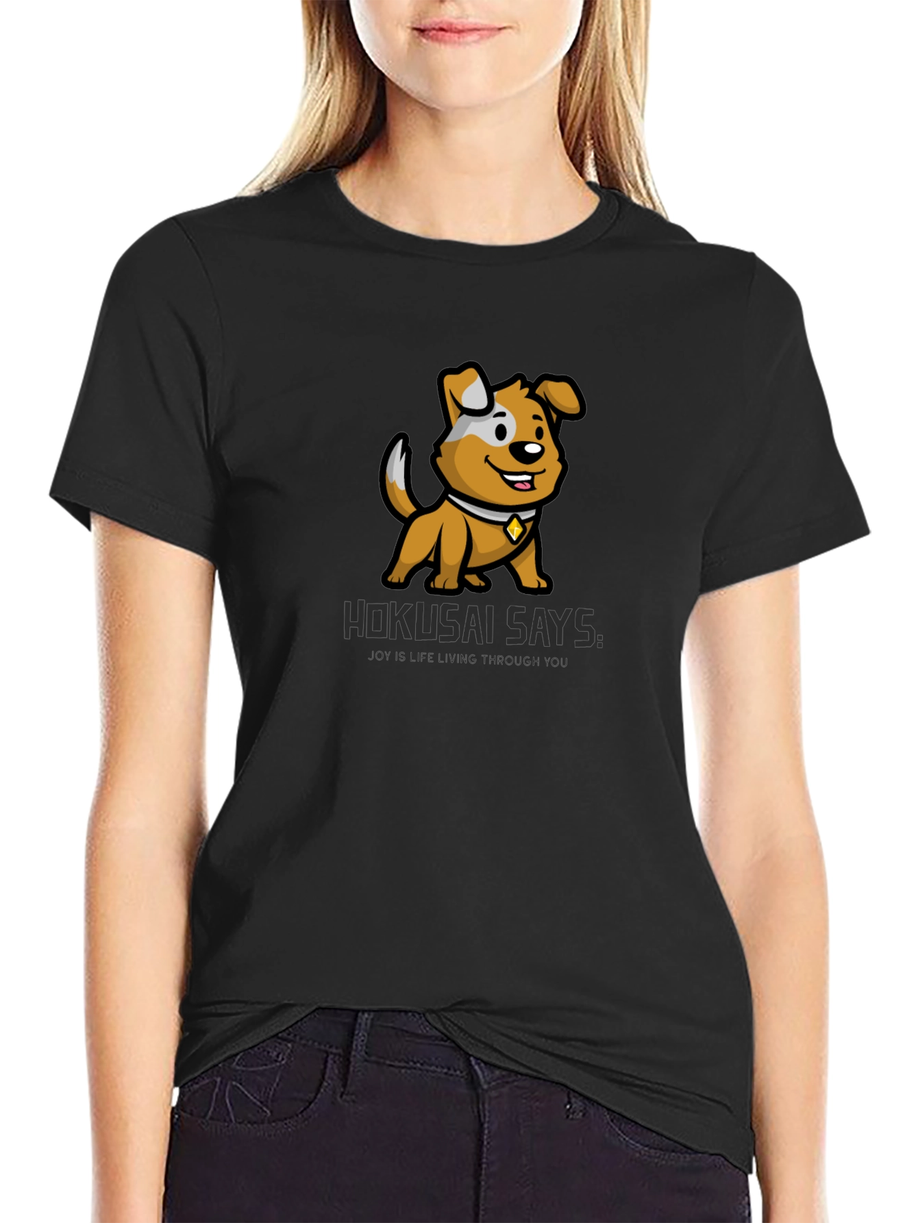 Cartoon Dog Graphic Tee - Hokusai Says Black T-Shirt