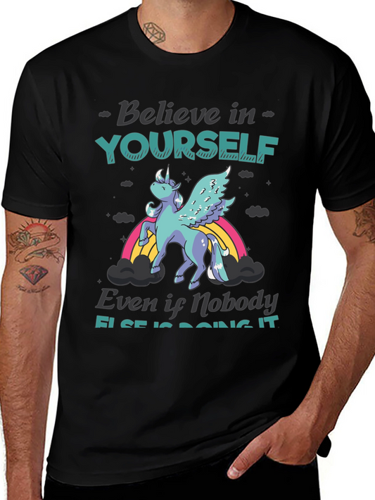 Unicorn Believe in Yourself Black Graphic Tee