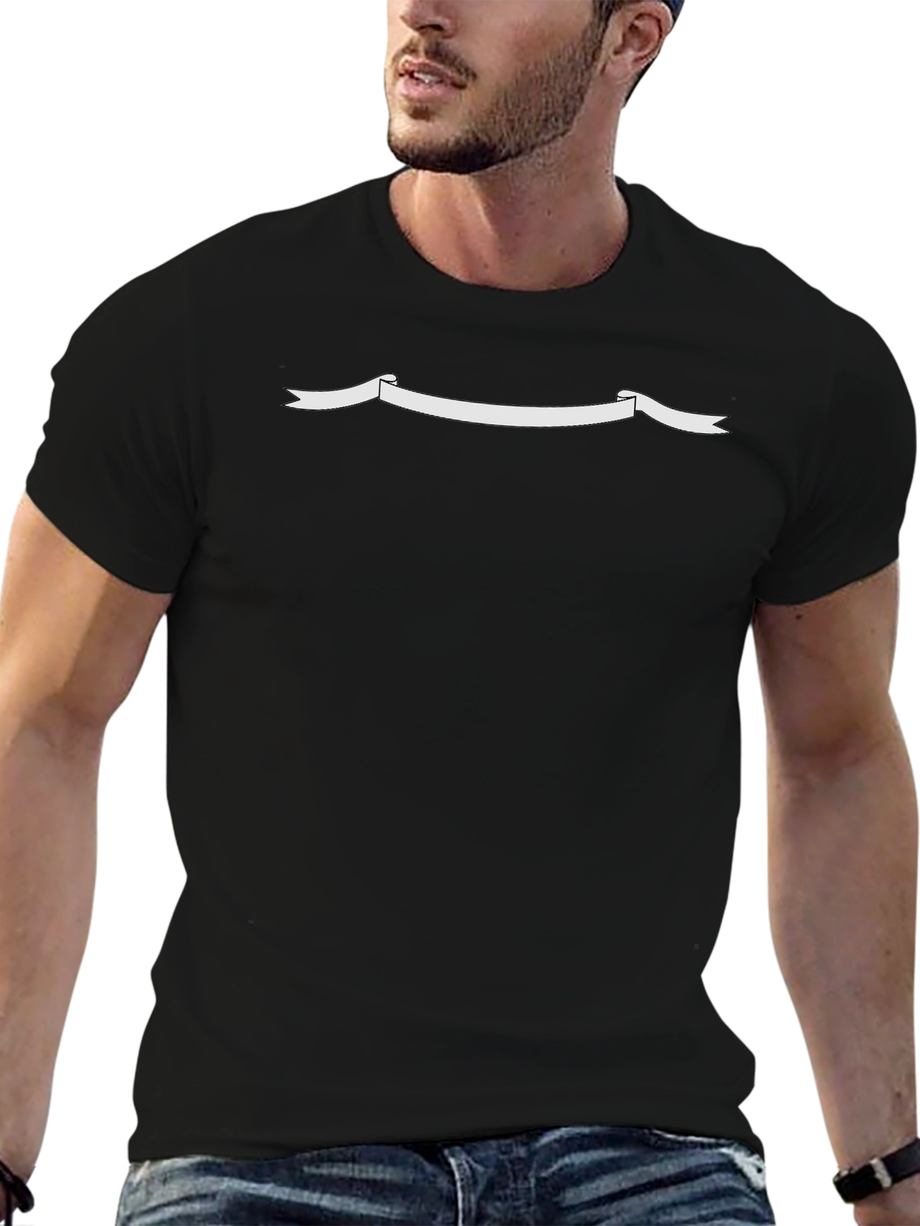 Mens Black T-Shirt with Ribbon Graphic