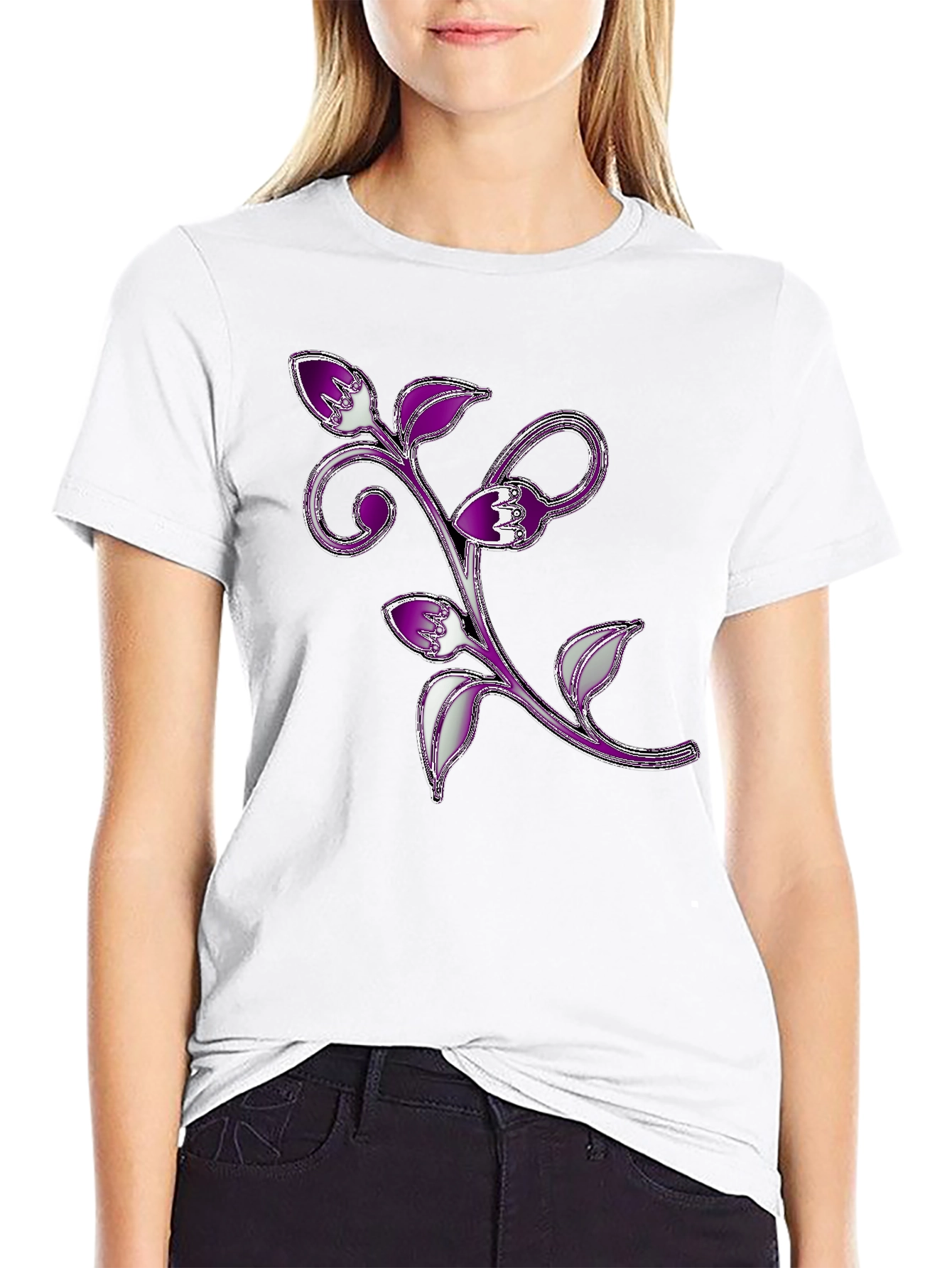 Floral Vine Graphic Tee - Black