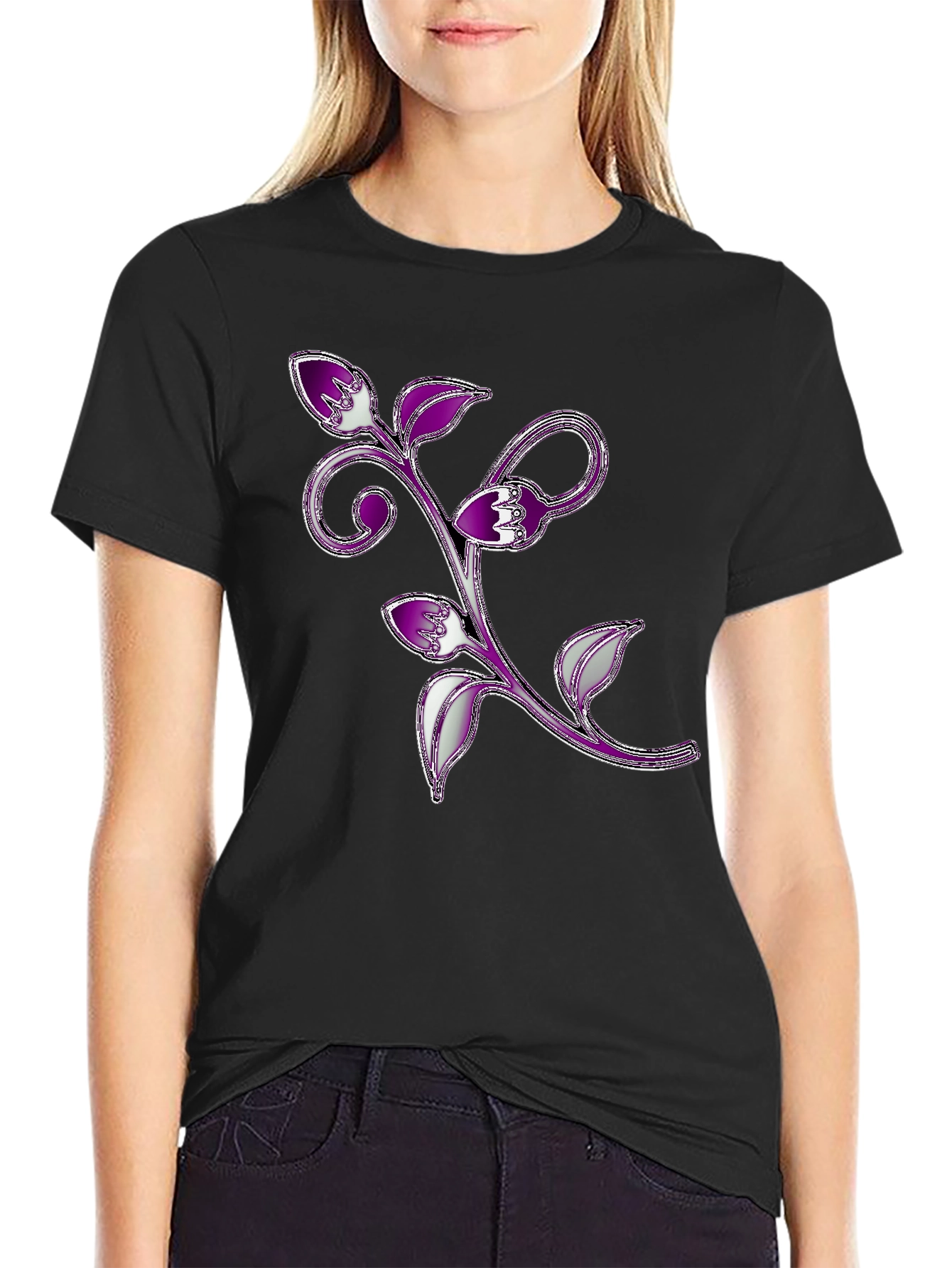 Floral Vine Graphic Tee - Black