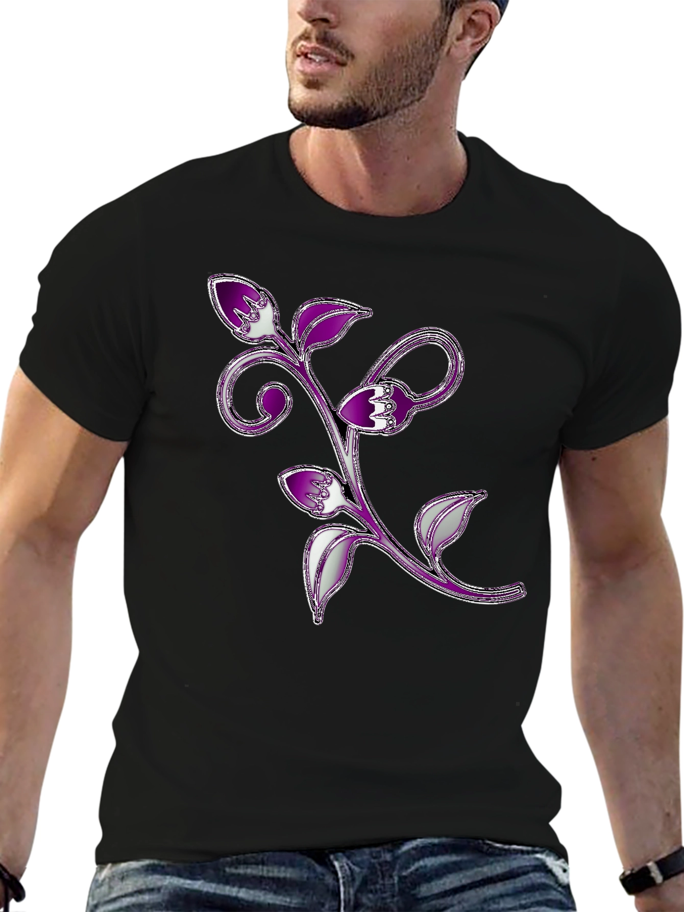 Floral Vine Graphic Tee - Black