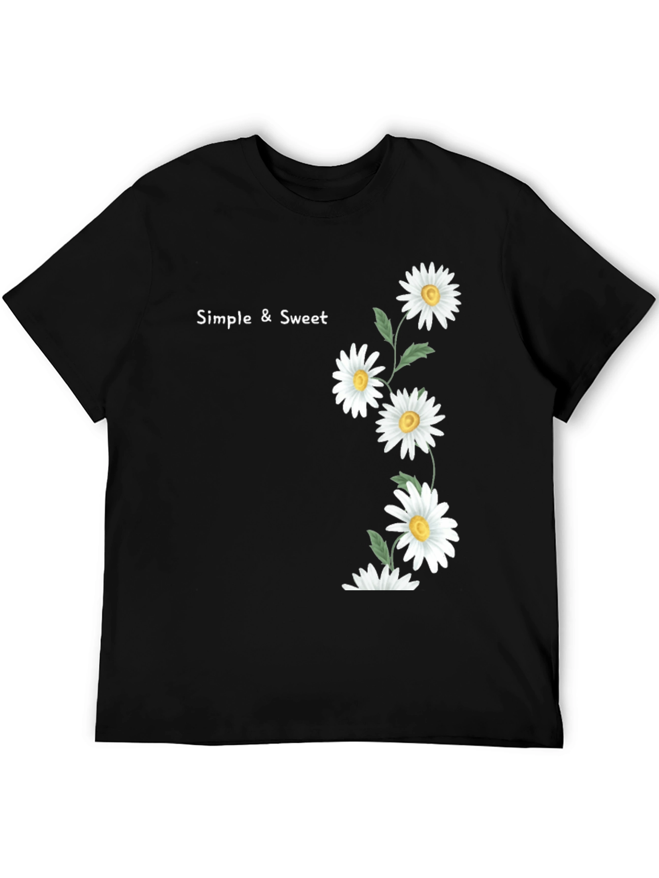Simple & Sweet Daisy Graphic Black T-Shirt