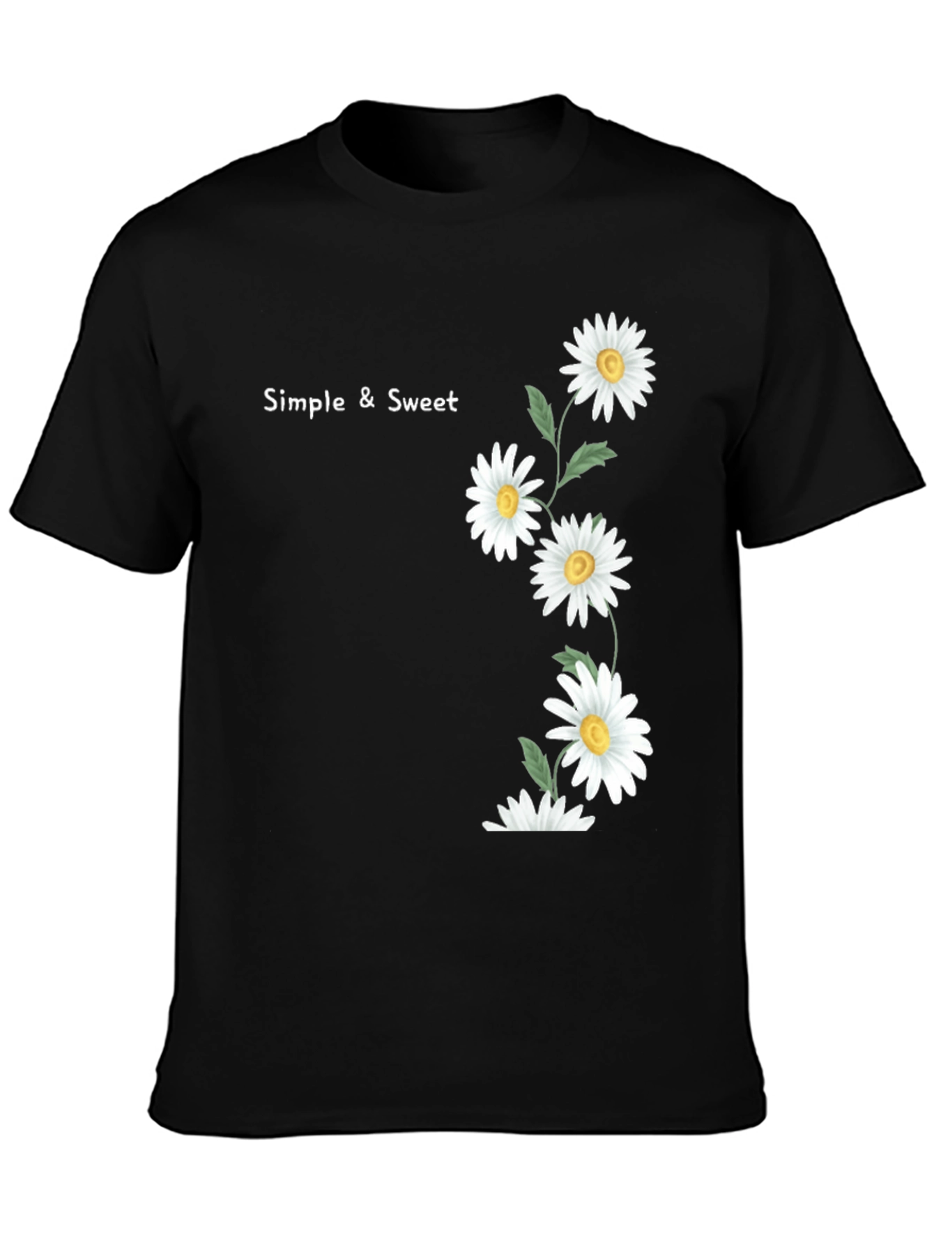 Simple & Sweet Daisy Graphic Black T-Shirt