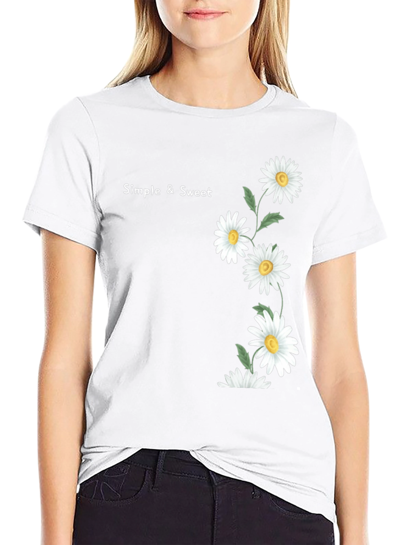 Simple & Sweet Daisy Graphic Black T-Shirt