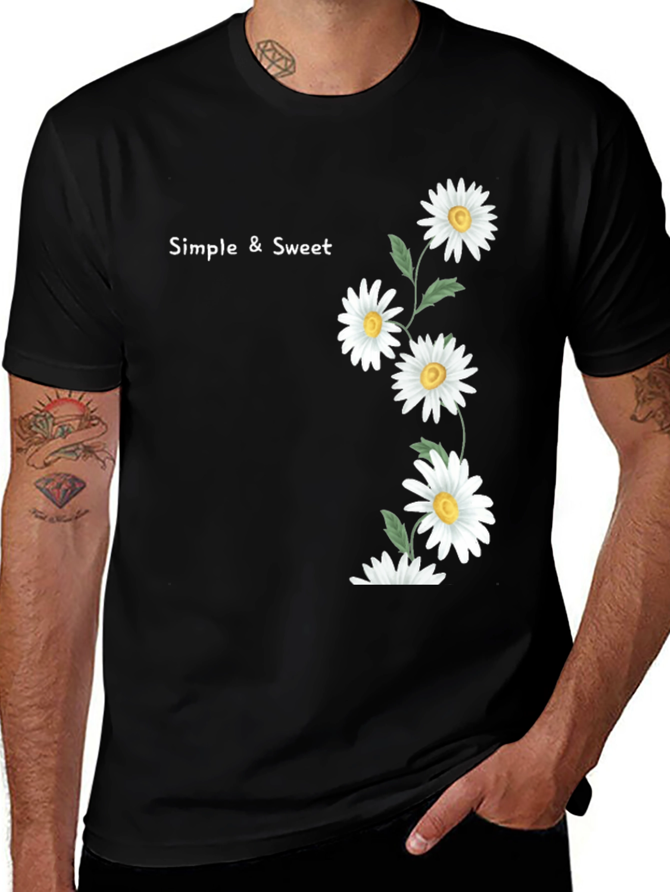 Simple & Sweet Daisy Graphic Black T-Shirt