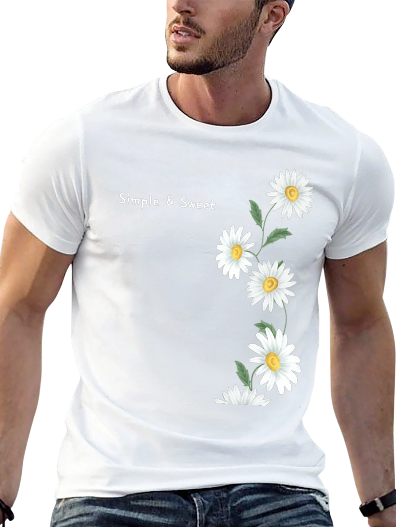 Simple & Sweet Daisy Graphic Black T-Shirt