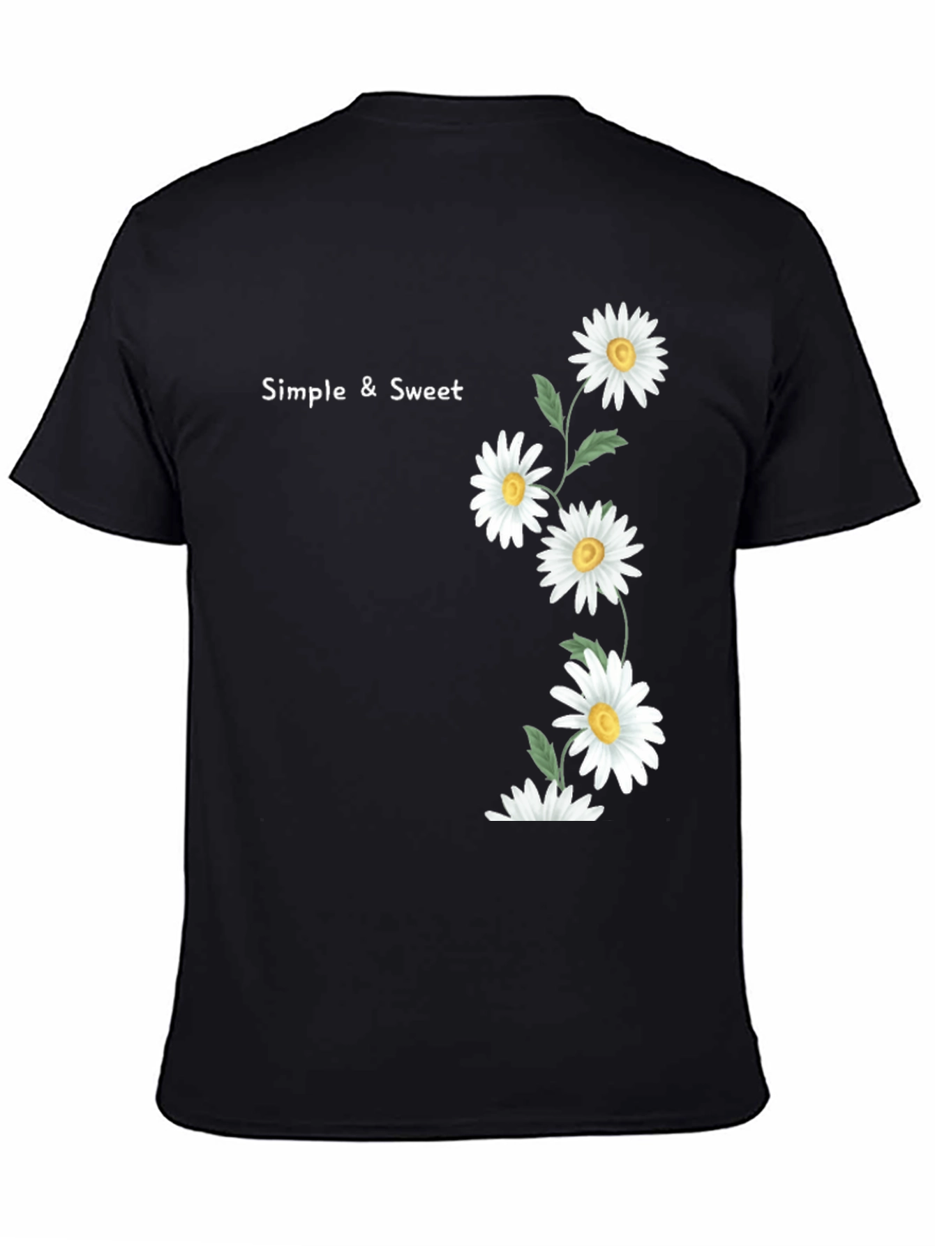 Simple & Sweet Daisy Graphic Black T-Shirt
