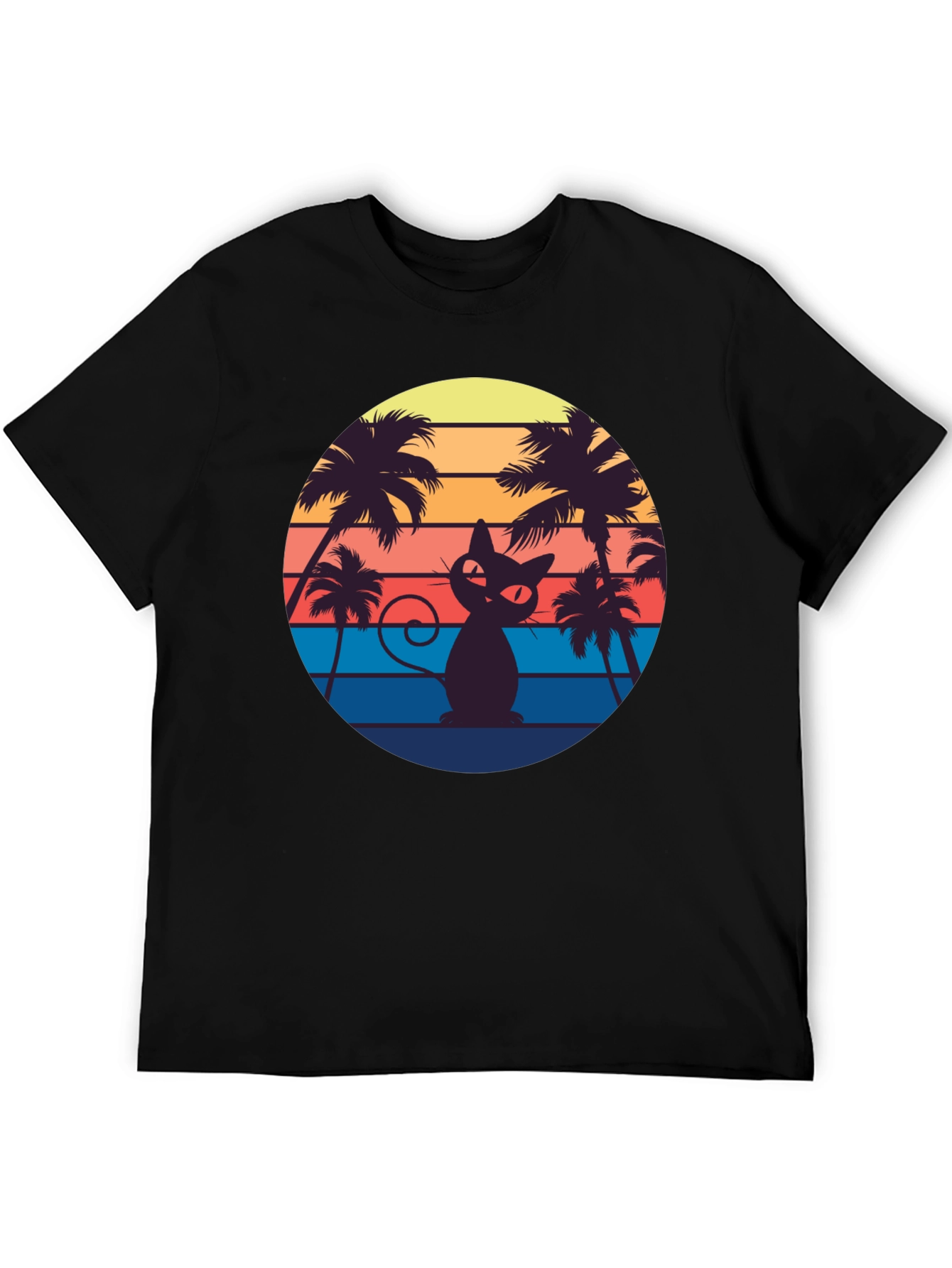 Retro Cat Palm Sunset T-Shirt