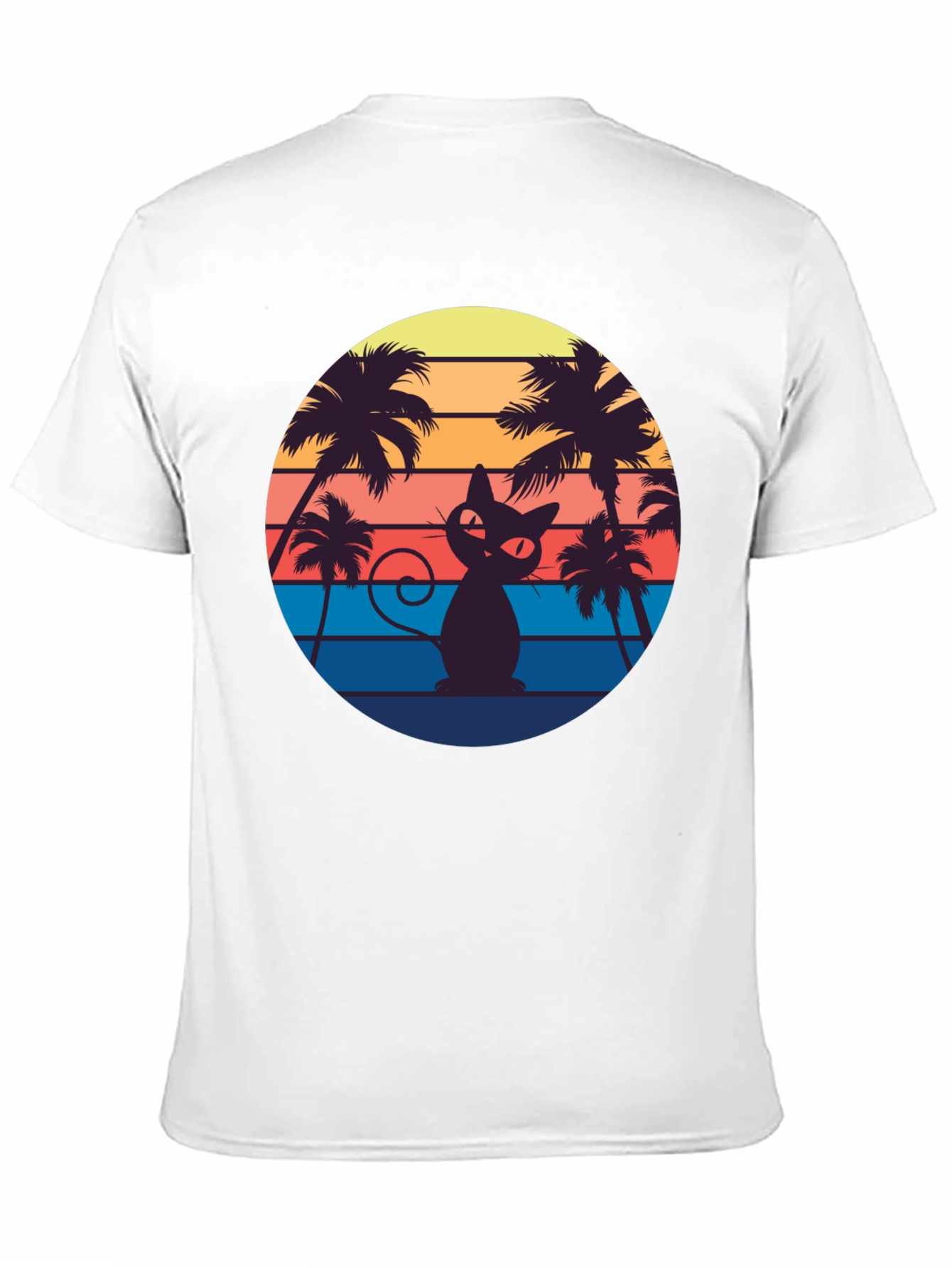Retro Cat Palm Sunset T-Shirt