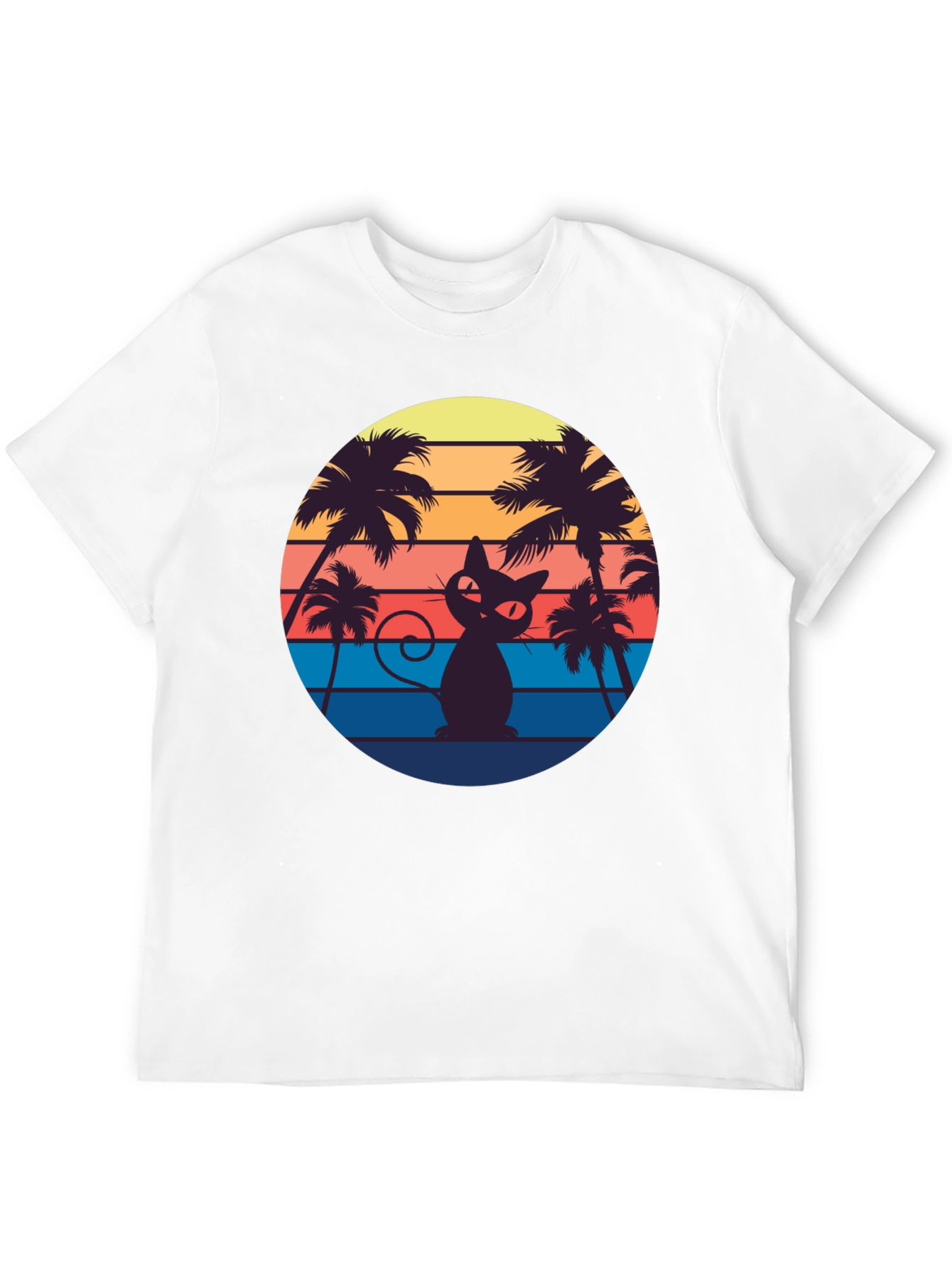 Retro Cat Palm Sunset T-Shirt