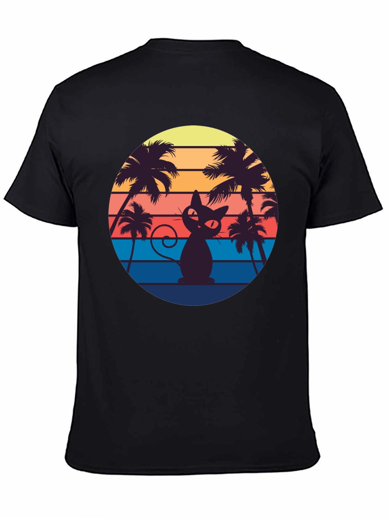 Retro Cat Palm Sunset T-Shirt