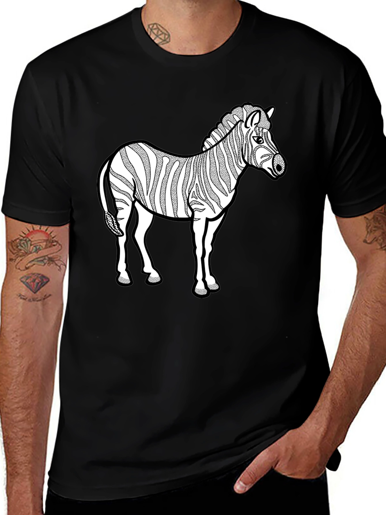 Zebra Graphic Print T-Shirt - Black
