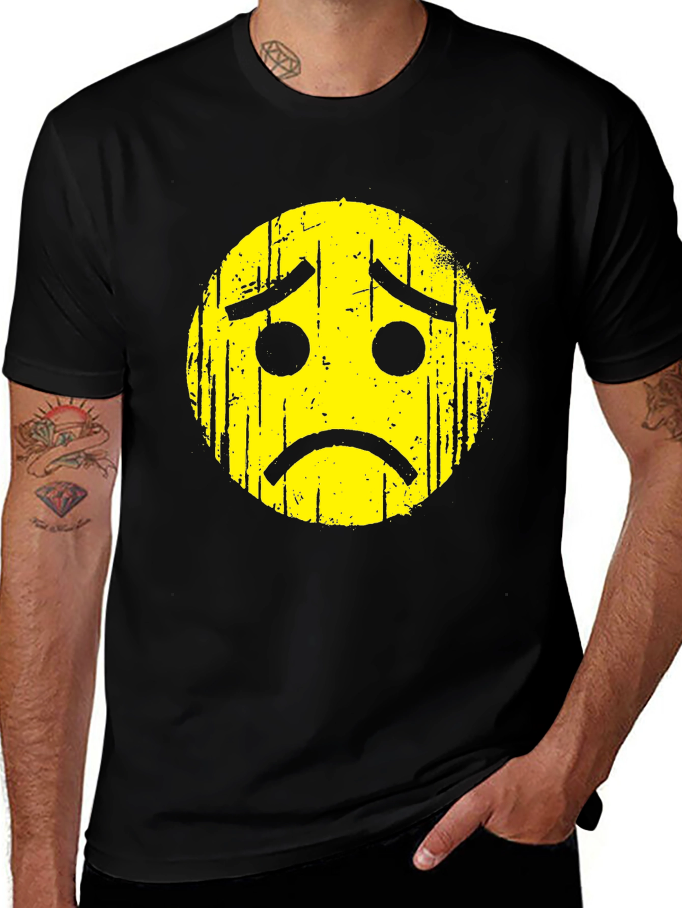 Sad Face Graphic T-Shirt - Mens Black Tee