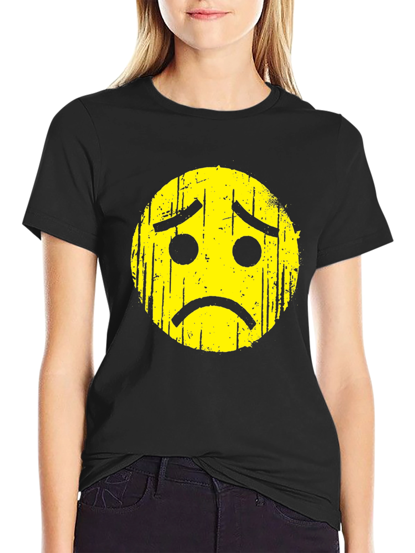 Sad Face Graphic T-Shirt - Mens Black Tee