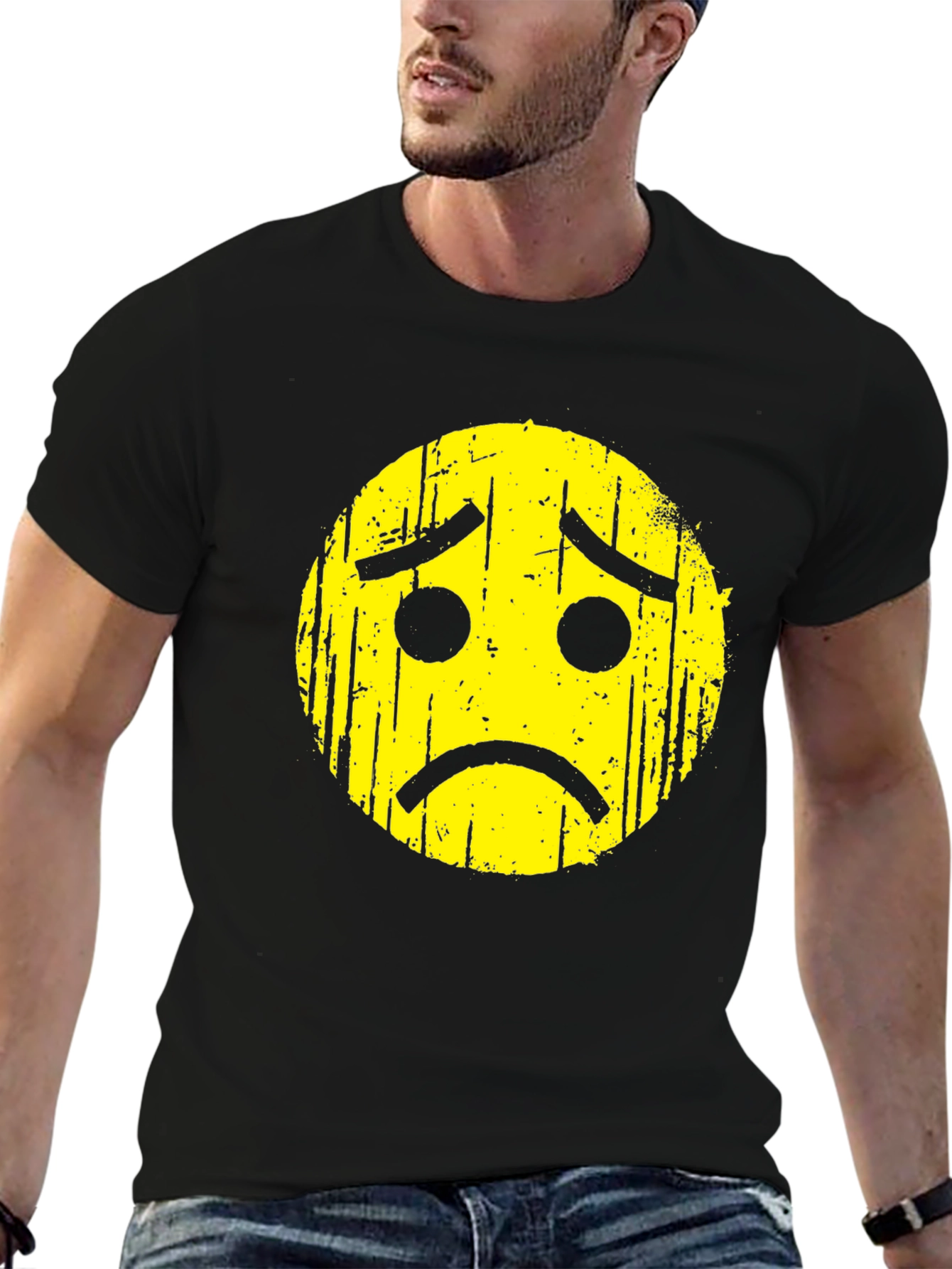 Sad Face Graphic T-Shirt - Mens Black Tee