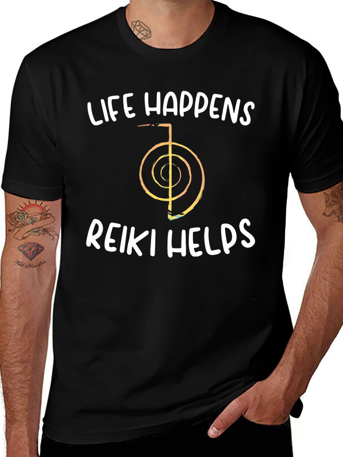 Life Happens Reiki Helps Black Graphic Tee