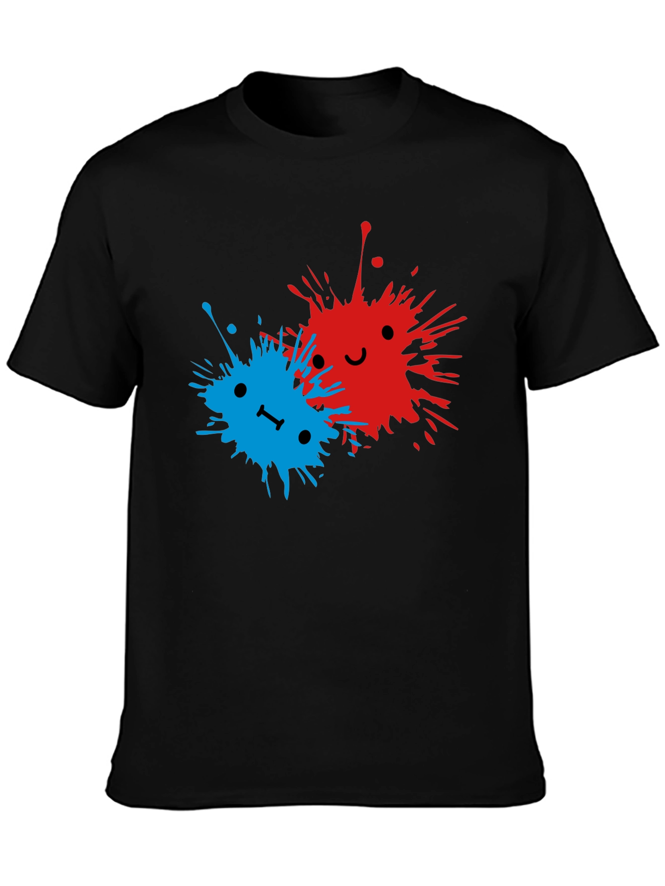 Cute Splatter Face Graphic Tee - Black