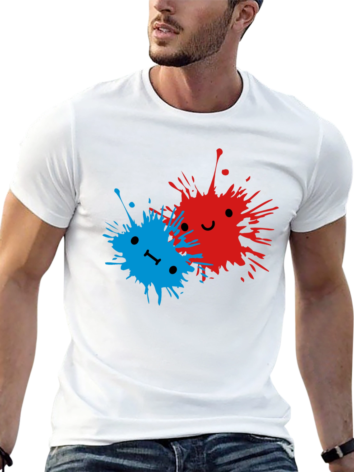 Cute Splatter Face Graphic Tee - Black