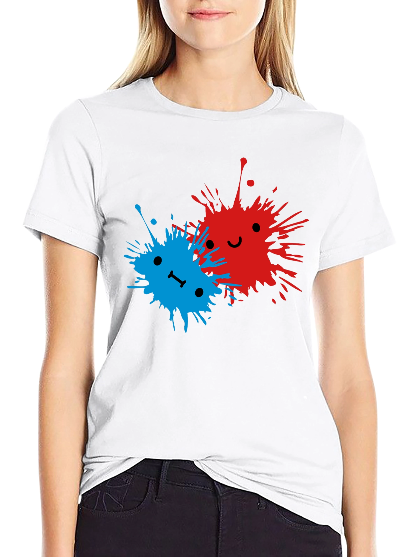 Cute Splatter Face Graphic Tee - Black