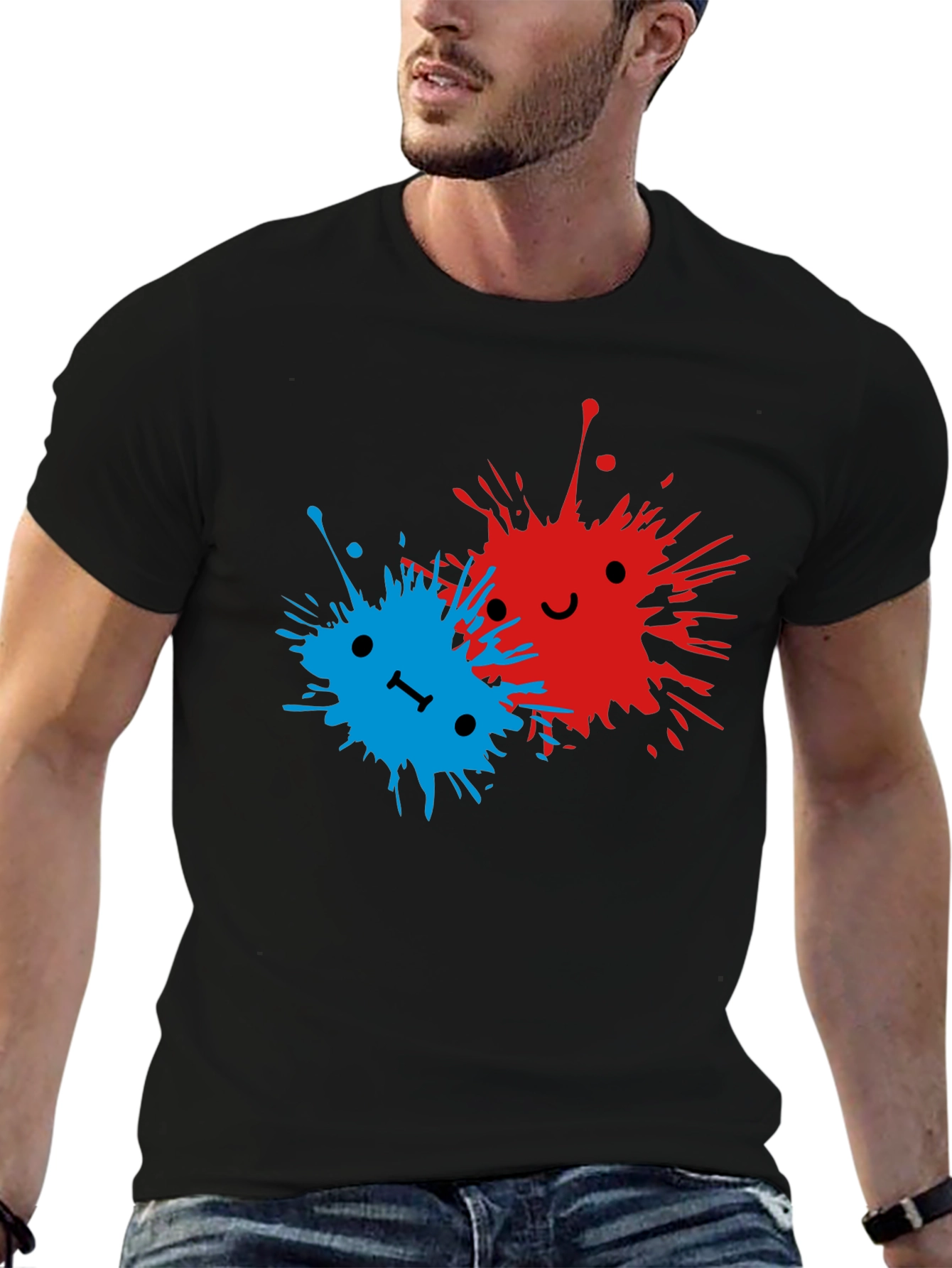 Cute Splatter Face Graphic Tee - Black